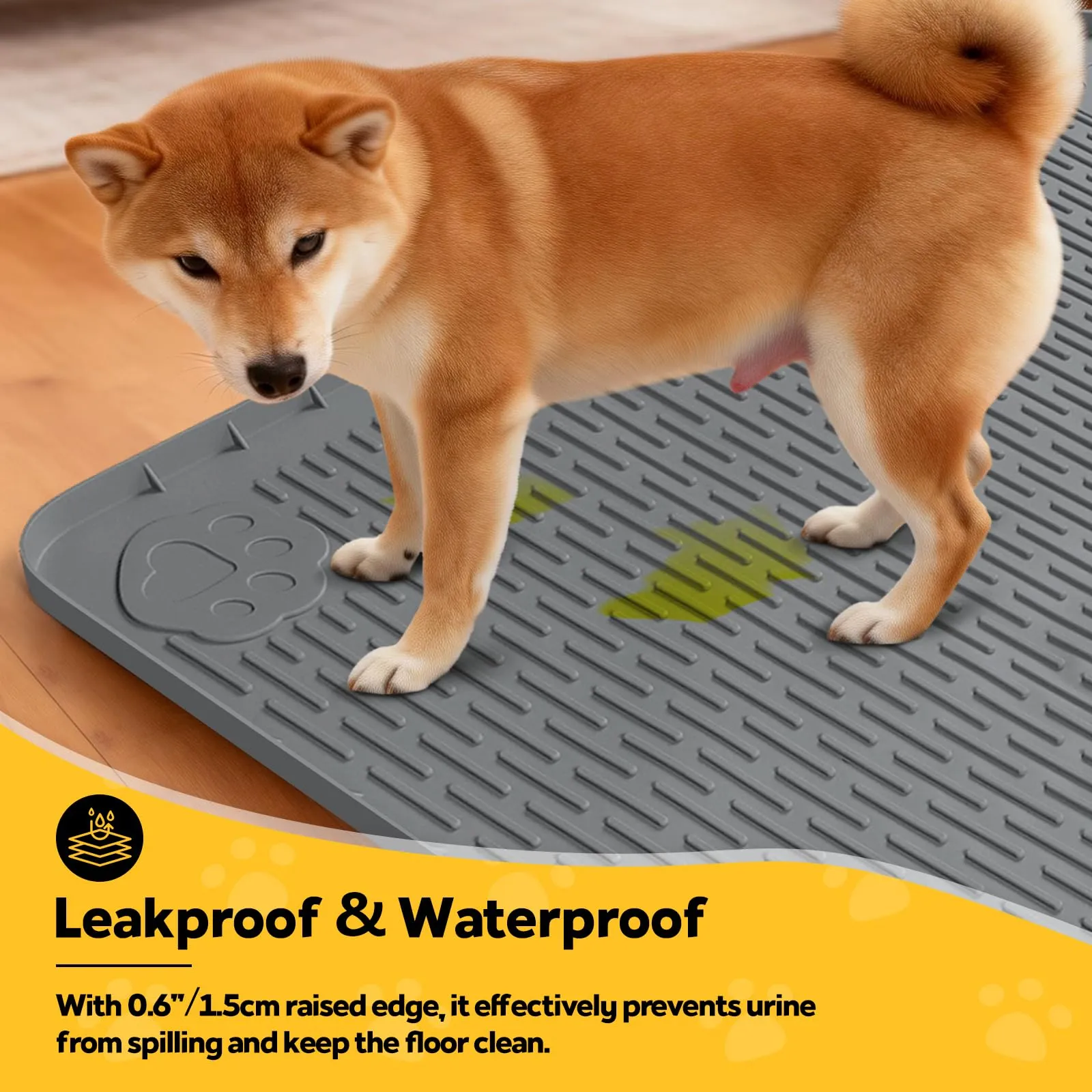 Bartuke Tappetino per cuccia per cani, in silicone, con bordo rialzato, lavabile, impermeabile, a prova di perdite, protegge il pavimento (grigio scuro, 101,6 x 71,1 cm) - immagine 4