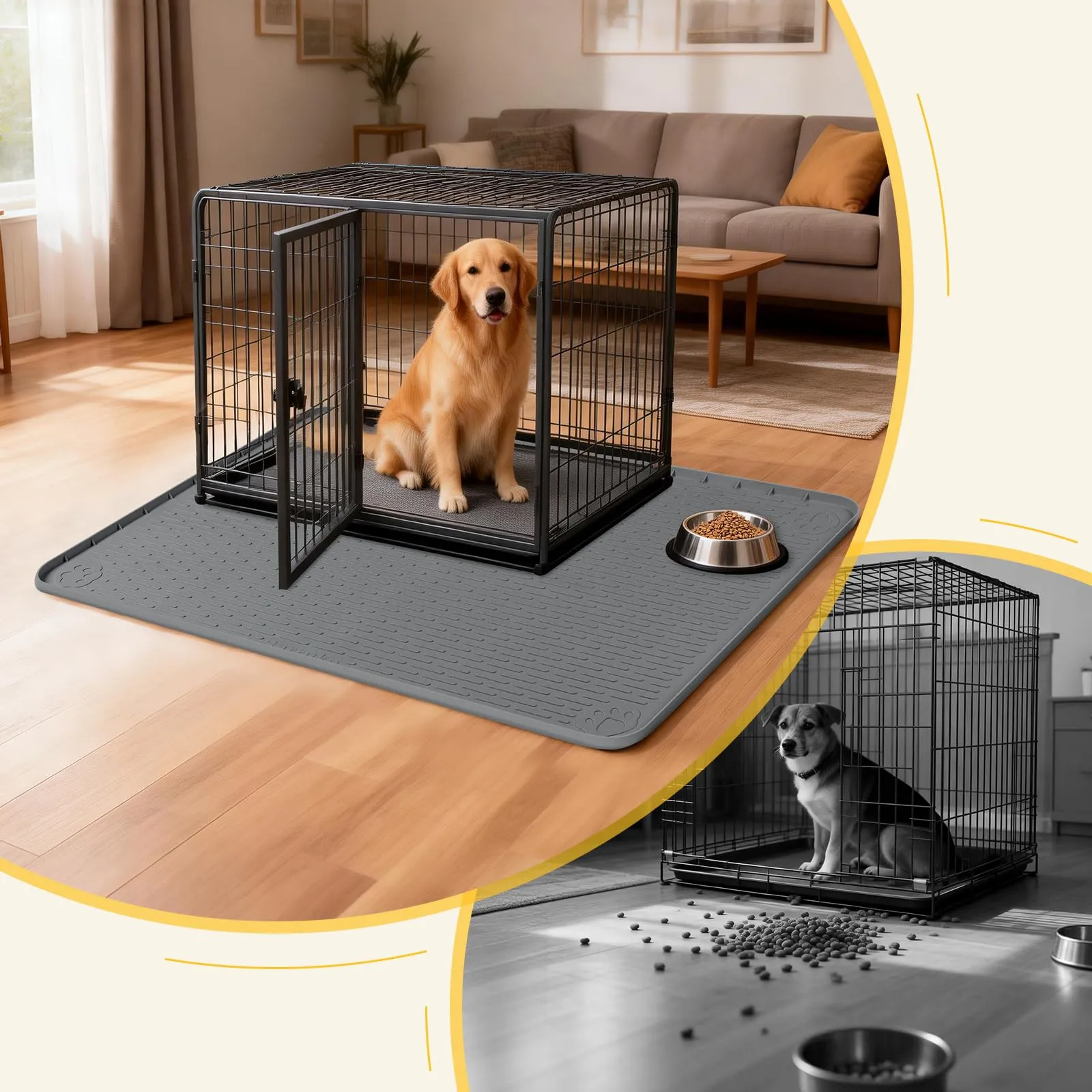 Bartuke Tappetino per cuccia per cani, in silicone, con bordo rialzato, lavabile, impermeabile, a prova di perdite, protegge il pavimento (grigio scuro, 101,6 x 71,1 cm) - immagine 6