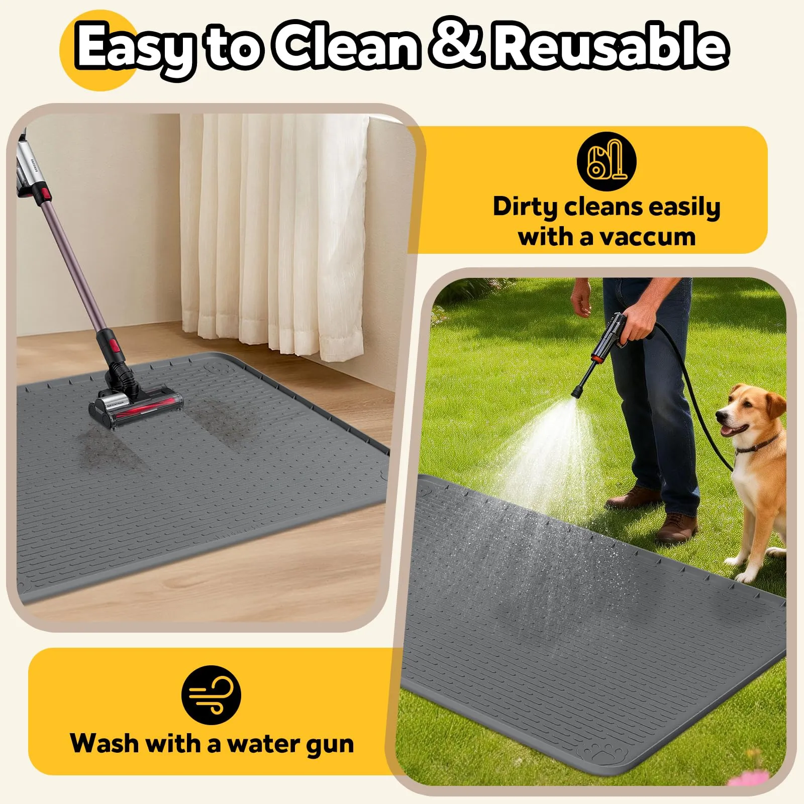 Bartuke Tappetino per cuccia per cani, in silicone, con bordo rialzato, lavabile, impermeabile, a prova di perdite, protegge il pavimento (grigio scuro, 101,6 x 71,1 cm) - immagine 7