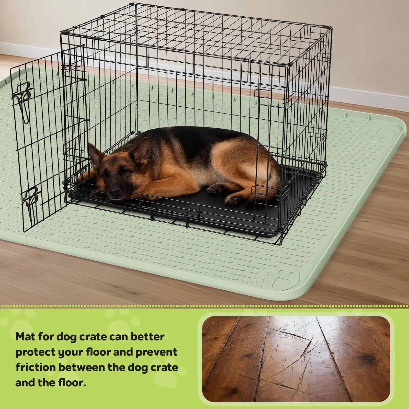 Bartuke Tappetino per cuccia per cani, in silicone, con bordo rialzato, lavabile, impermeabile, a prova di perdite, protegge il pavimento (verde, 127 x 89 cm) - immagine 5