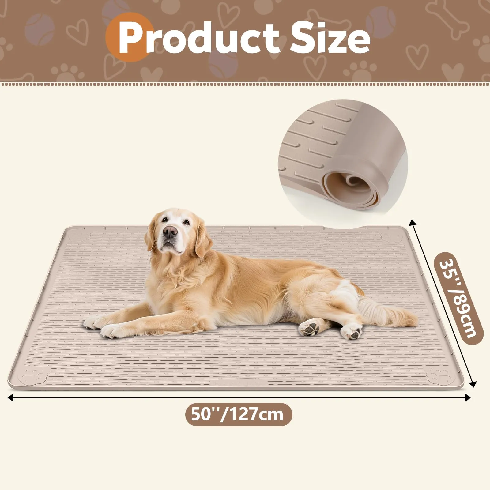 Bartuke Tappetino in silicone per gabbia per cani, 127x89 cm, Sottotappetino per gabbia/canile con bordo rialzato, tappetino letto lavabile per cani, impermeabile, a prova di perdite - immagine 2