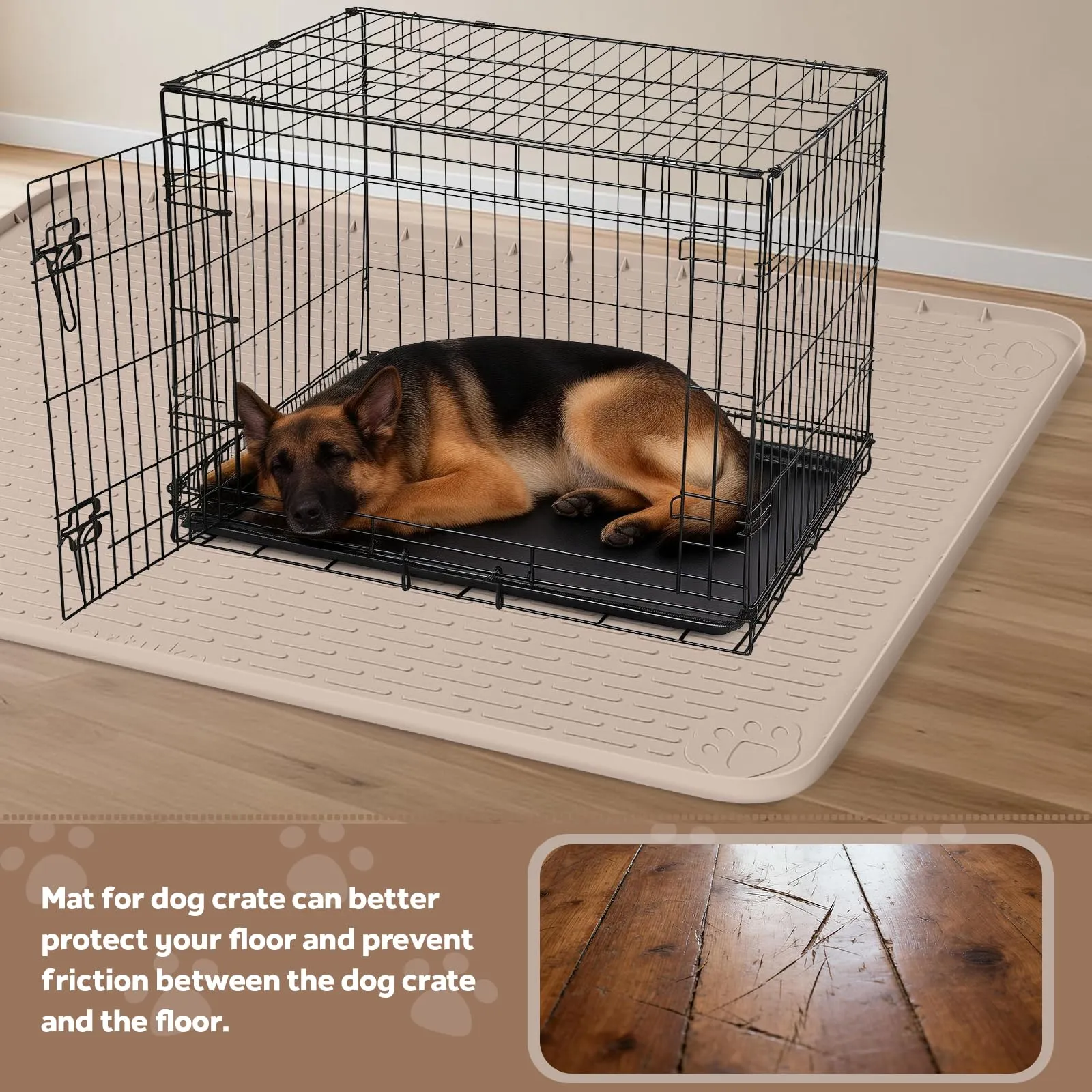 Bartuke Tappetino in silicone per gabbia per cani, 127x89 cm, Sottotappetino per gabbia/canile con bordo rialzato, tappetino letto lavabile per cani, impermeabile, a prova di perdite - immagine 5