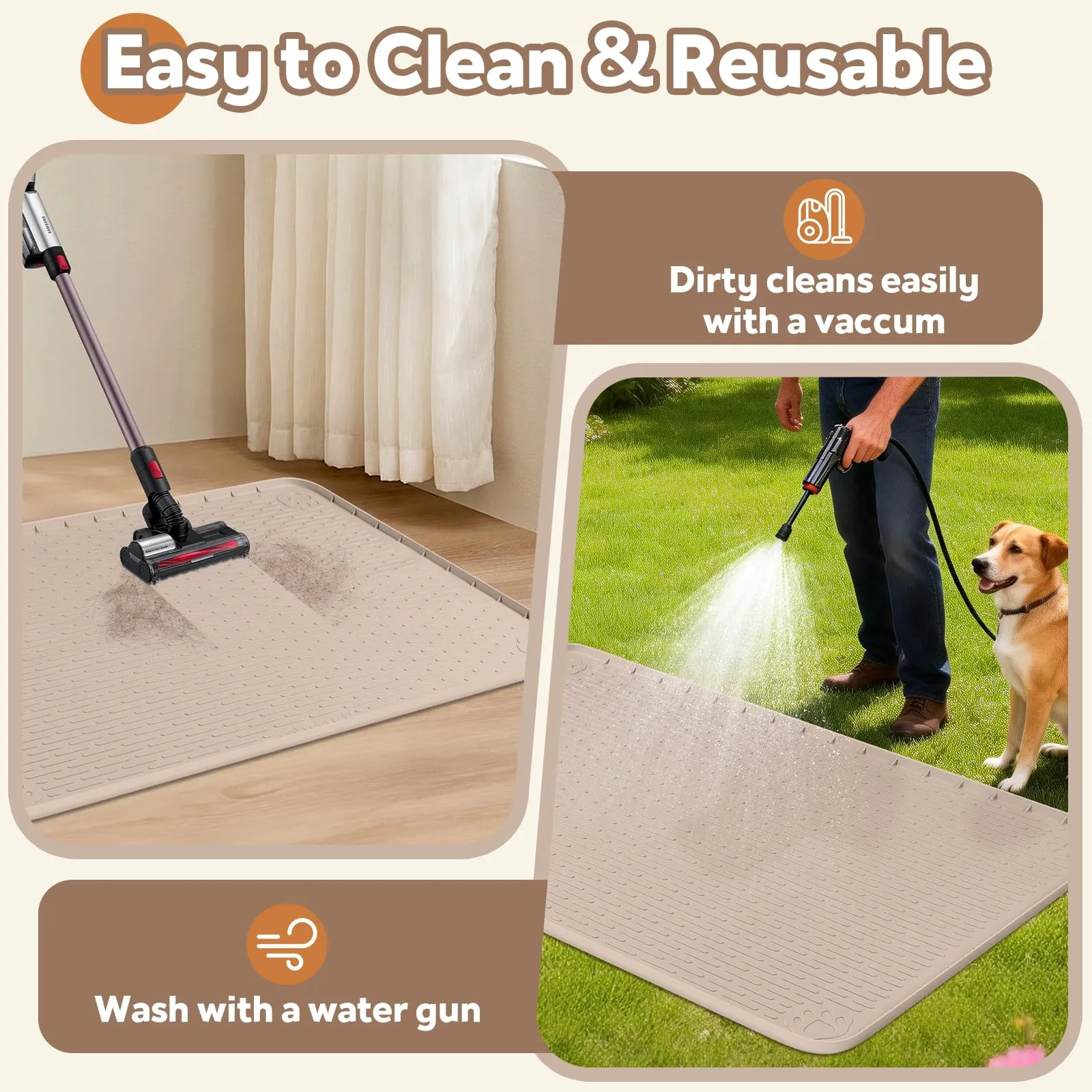 Bartuke Tappetino in silicone per gabbia per cani, 127x89 cm, Sottotappetino per gabbia/canile con bordo rialzato, tappetino letto lavabile per cani, impermeabile, a prova di perdite - immagine 7