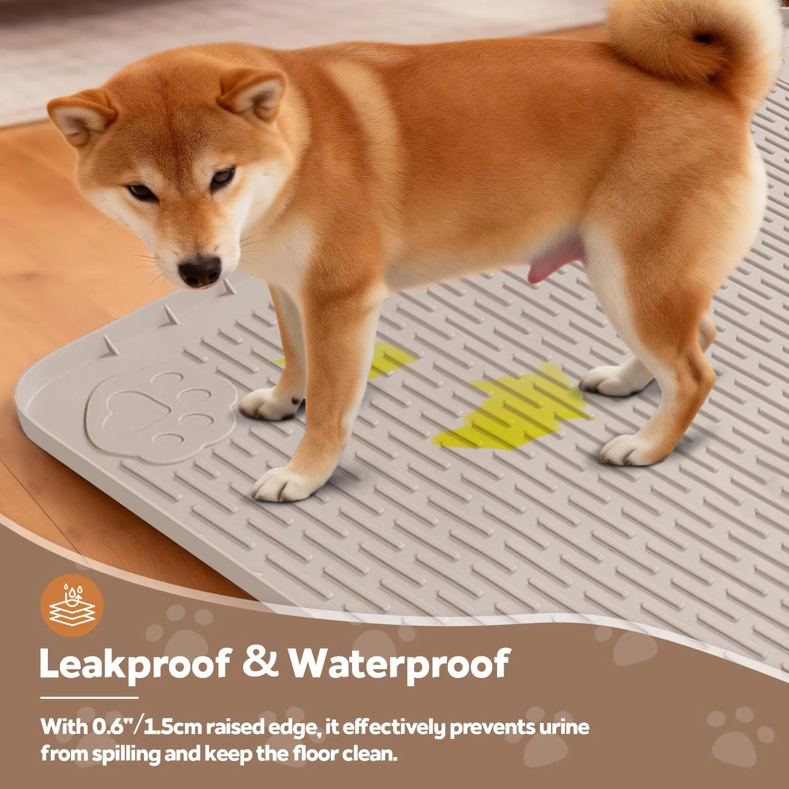 Bartuke Tappetino in silicone per gabbia per cani, con bordo rialzato, lavabile, impermeabile, a prova di perdite, protegge i pavimenti (cachi, 178 x 114 cm) - immagine 4