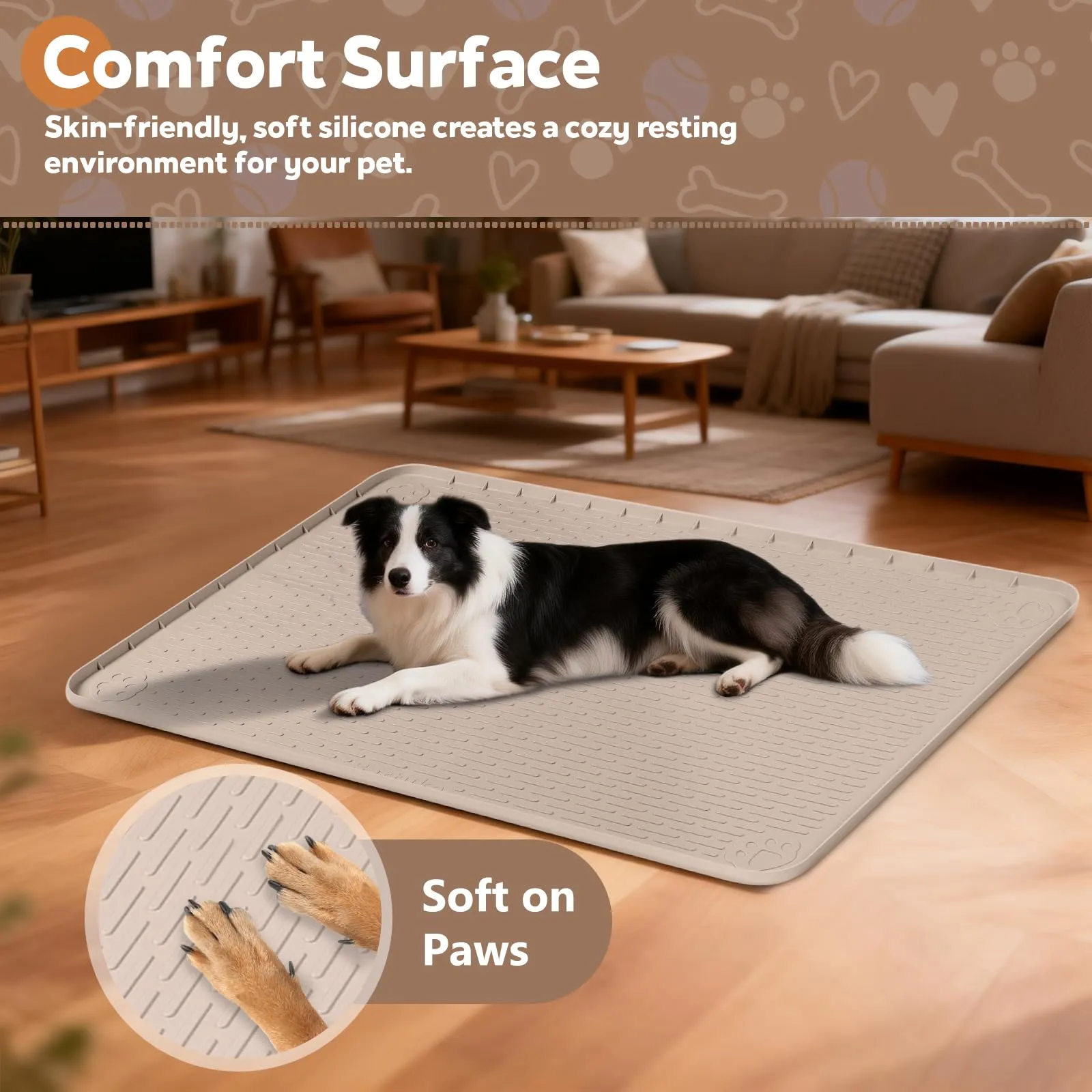 Bartuke Tappetino in silicone per gabbia per cani, con bordo rialzato, lavabile, impermeabile, a prova di perdite, protegge i pavimenti (cachi, 178 x 114 cm) - immagine 5
