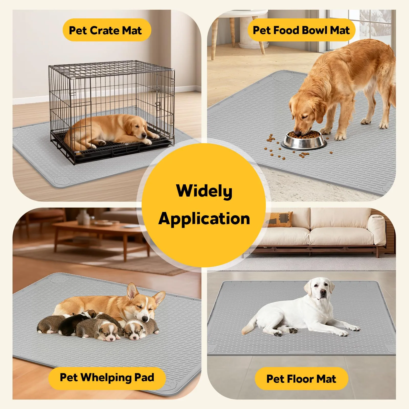 Bartuke Tappetino in silicone per gabbia per cani, 101 x 101 cm, da posizionare sotto la gabbia/cuccia per cani con bordo rialzato, tappetino letto per cani lavabile, impermeabile, a prova di perdite - immagine 8