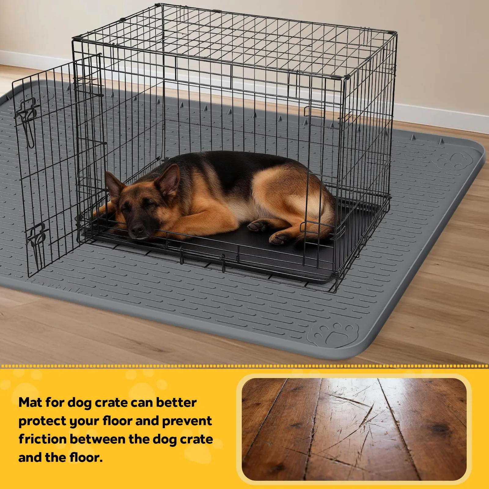 Bartuke Tappetino in silicone per gabbia per cani, 145 x 101 cm, con bordo rialzato, lavabile, impermeabile, a prova di perdite, protegge i pavimenti (grigio scuro) - immagine 5