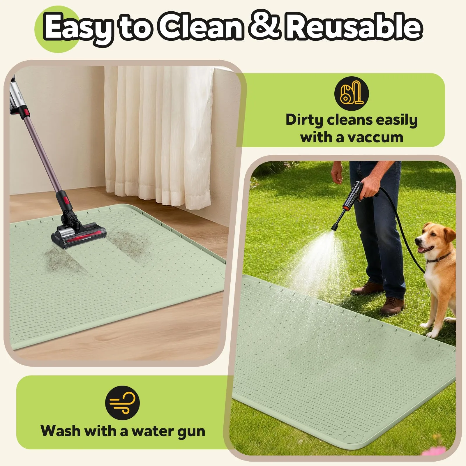Bartuke Tappetino in silicone per gabbia per cani, 101 x 101 cm, tappetino sotto gabbia/canile per cani con bordo rialzato, lavabile, impermeabile, a prova di perdite, protegge i pavimenti (Verde) - immagine 7
