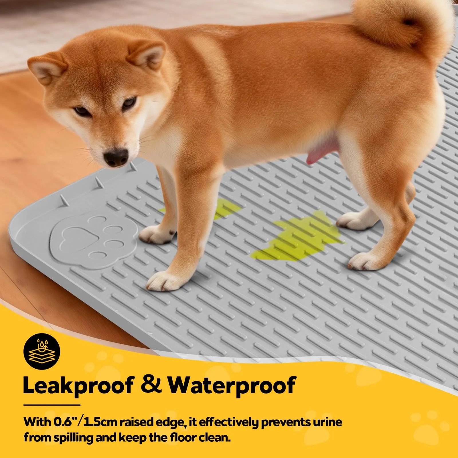 Bartuke Tappetino per box per cani, in silicone, con bordo rialzato, lavabile, impermeabile, a prova di perdite, protegge il pavimento (grigio chiaro, 178 x 114 cm) - immagine 4