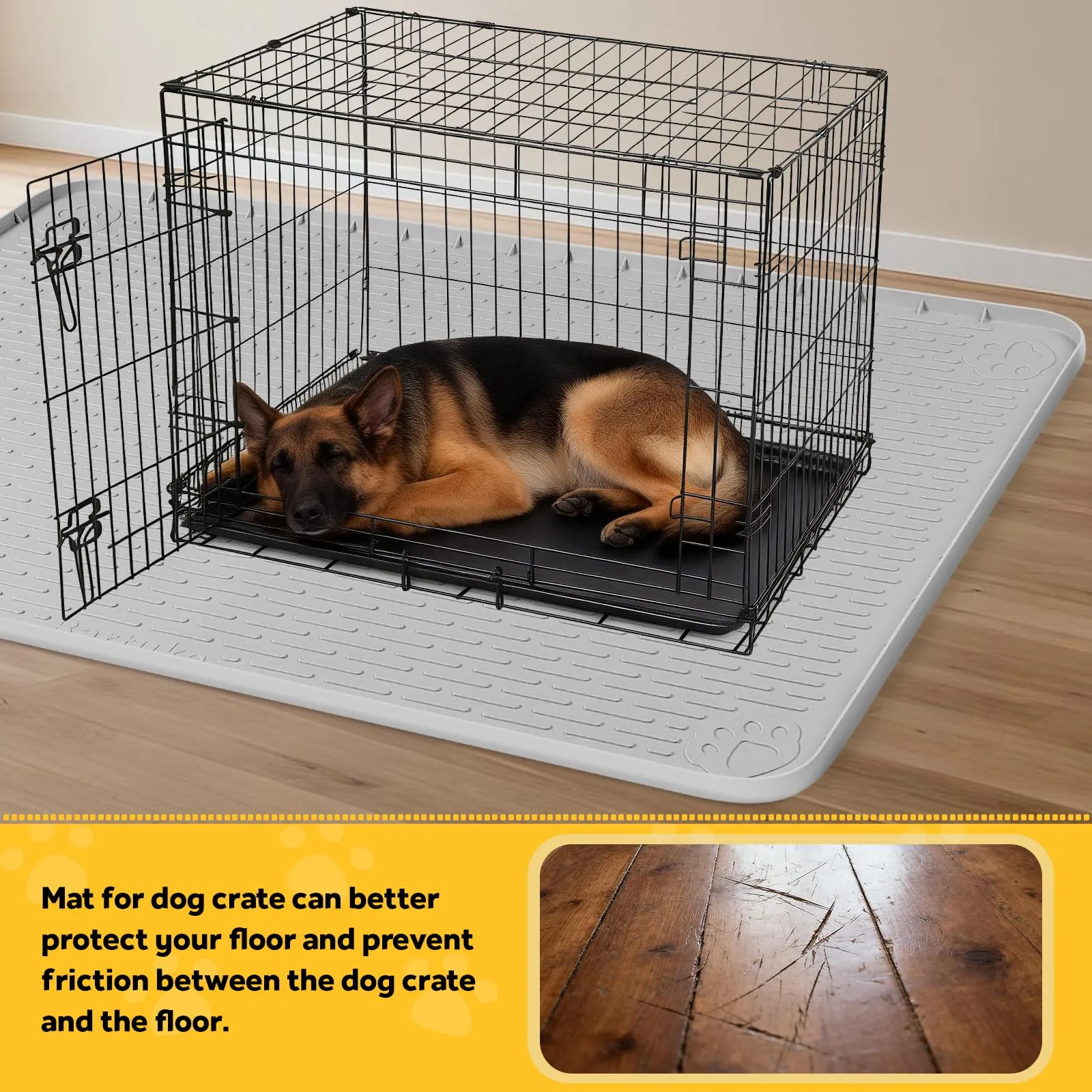 Bartuke Tappetino in silicone per gabbia per cani, da posizionare sotto la gabbia/cuccia con bordo rialzato, tappetino letto lavabile per cani, impermeabile, a prova di perdite, protegge i pavimenti - immagine 5