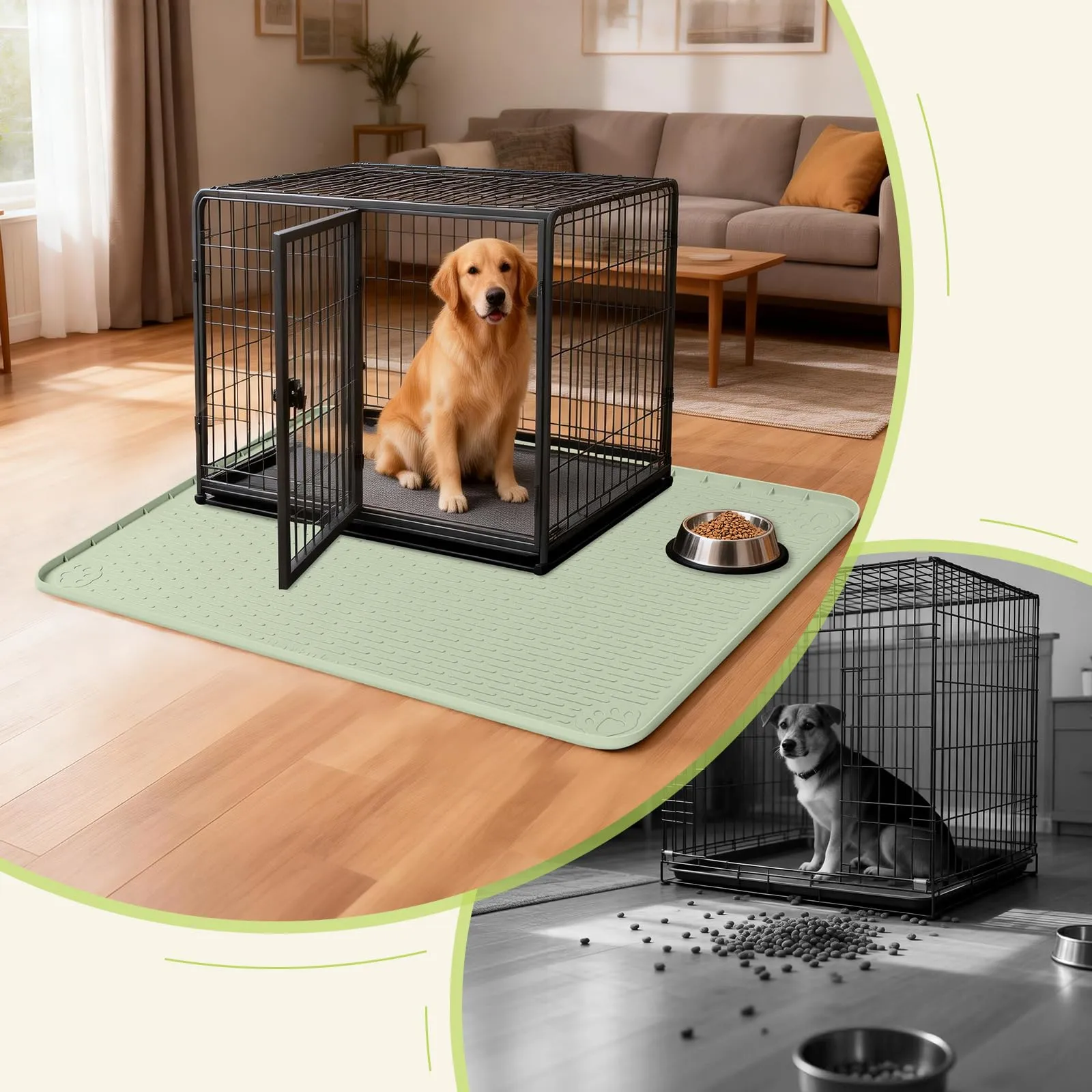 Bartuke Tappetino in silicone per gabbia per cani, con bordo rialzato, lavabile, impermeabile, a prova di perdite, protegge i pavimenti (verde, 140 x 101 cm) - immagine 5