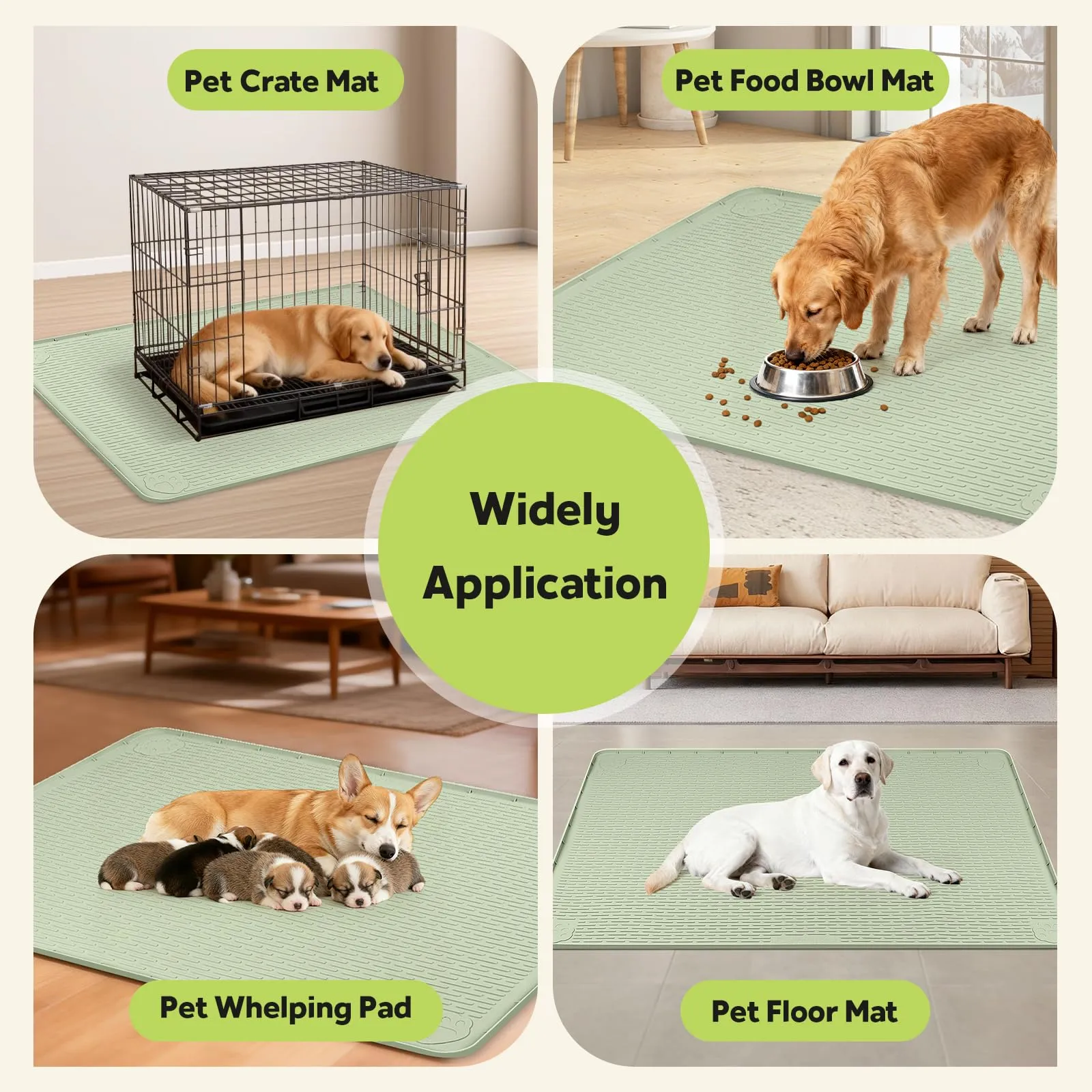 Bartuke Tappetino in silicone per gabbia per cani, con bordo rialzato, lavabile, impermeabile, a prova di perdite, protegge i pavimenti (verde, 140 x 101 cm) - immagine 7