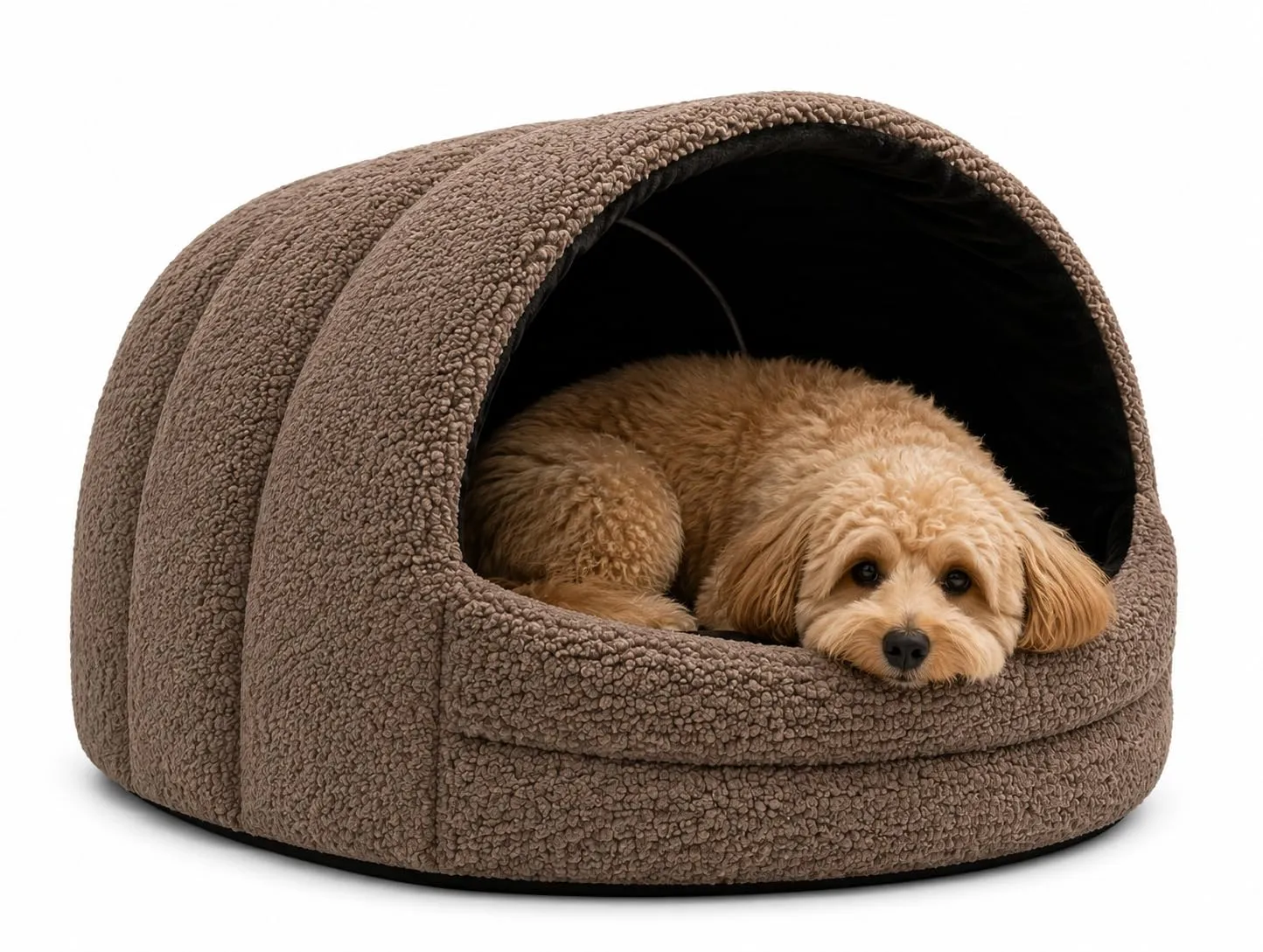 ODOLPLUSZ Cuccia per cane da interno | Casa per cane e gatto | 2 taglie comode e lavabili (Bouncle marrone, M) - immagine 1