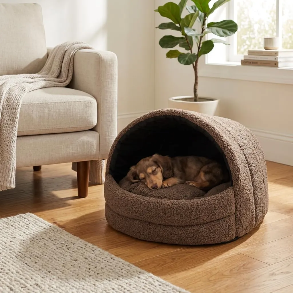 ODOLPLUSZ Cuccia per cane da interno | Casa per cane e gatto | 2 taglie comode e lavabili (Bouncle marrone, M) - immagine 5