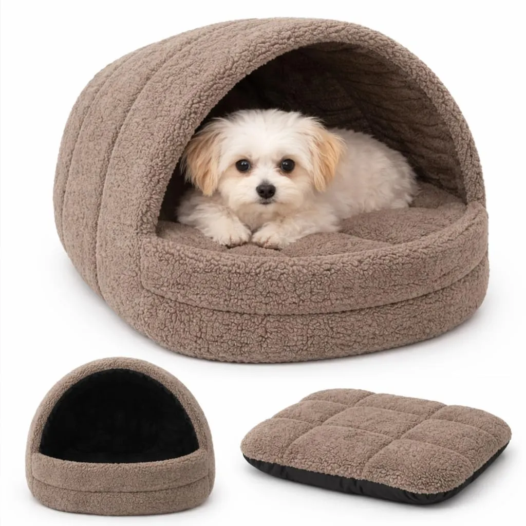 ODOLPLUSZ Cuccia per cane da interno | Casa per cane e gatto | 2 taglie comode e lavabili (Bouncle marrone, M) - immagine 9