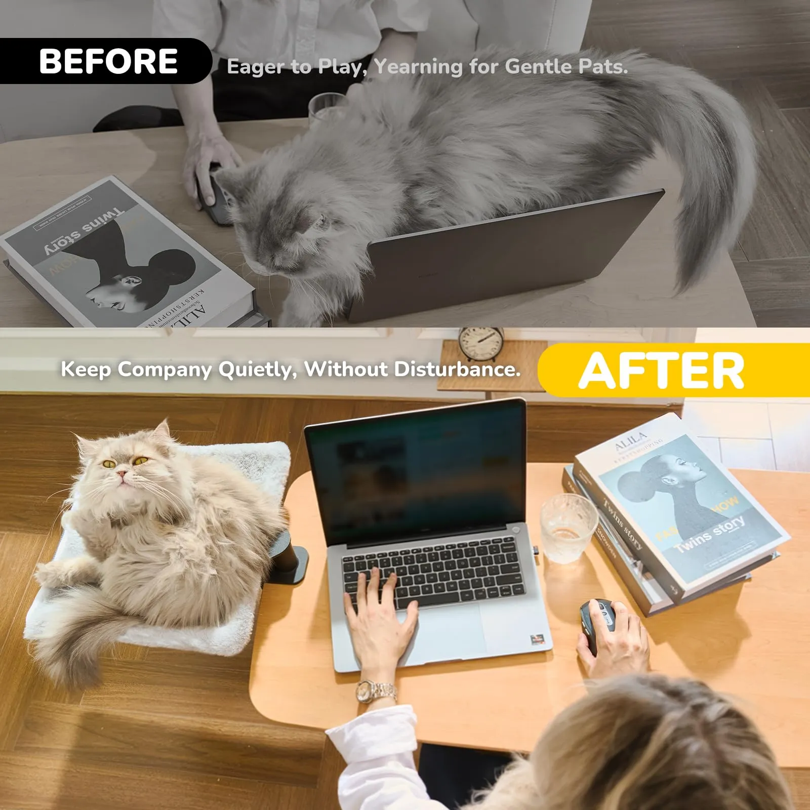 CATISM Lettino per Gatti da scrivania Rotazione a 360° Morbido Perfetto per Ufficio e Lavoro Amaca per Gatti da Interni con 2 tappetini per Animali Domestici Fino a 20 kg - immagine 2