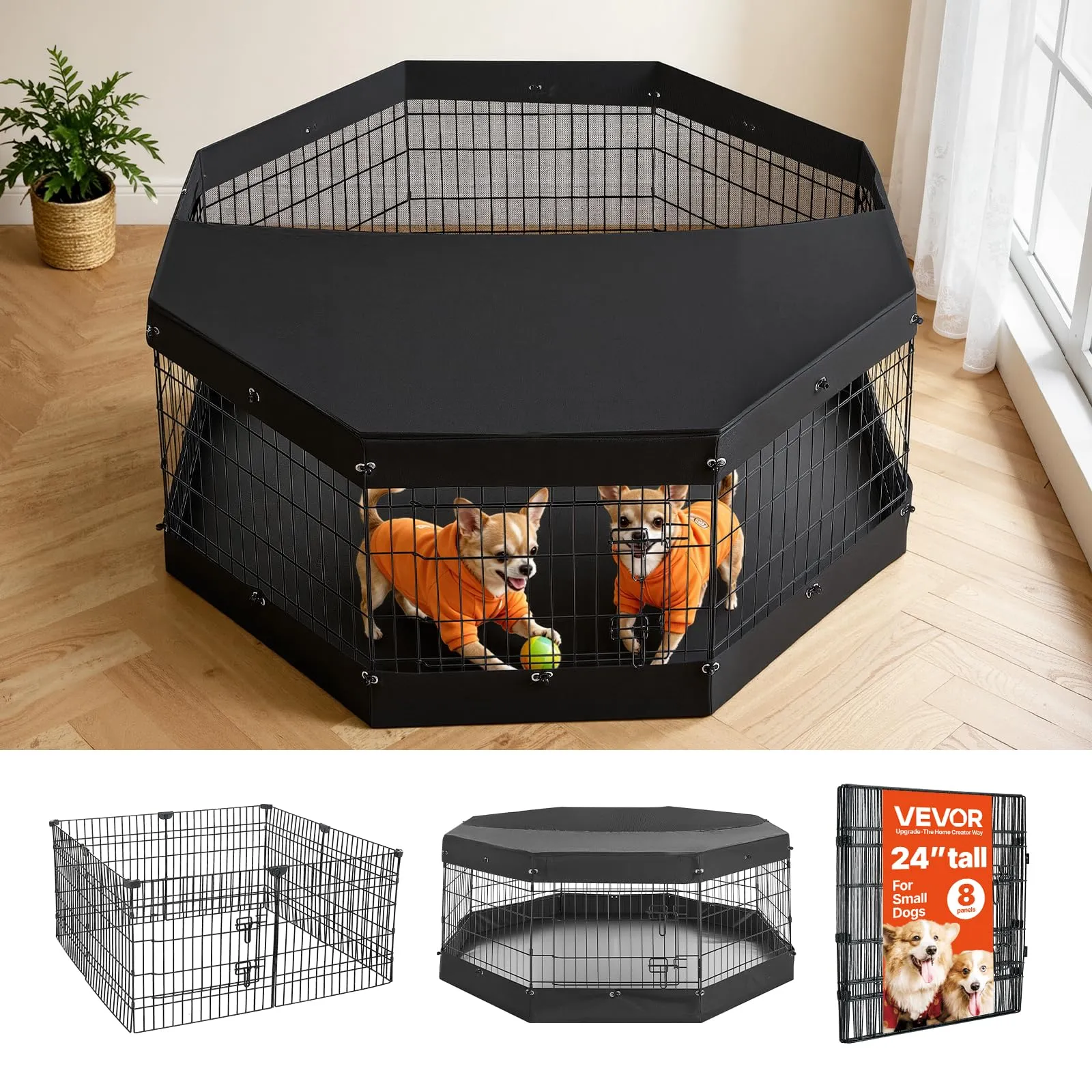 VEVOR Box per Cani 61 cm 8 Pannelli Copertura Superiore e Base Imbottita - immagine 1