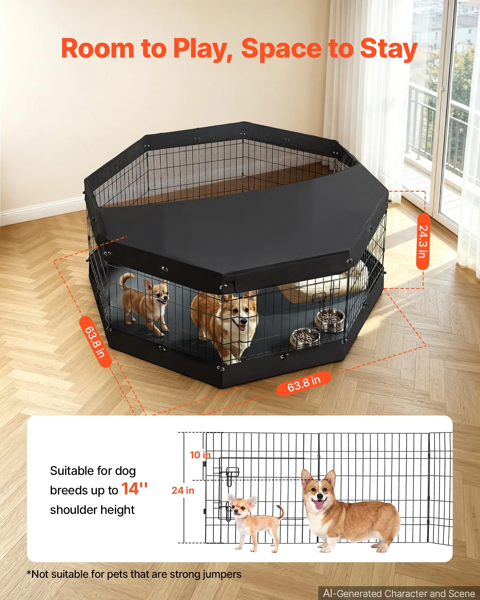 VEVOR Box per Cani 61 cm 8 Pannelli Copertura Superiore e Base Imbottita - immagine 2