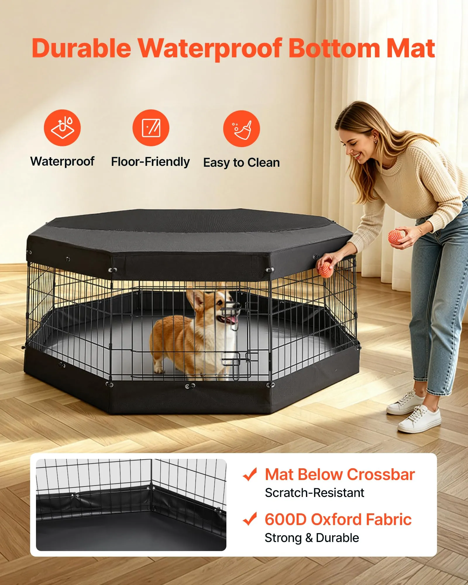 VEVOR Box per Cani 61 cm 8 Pannelli Copertura Superiore e Base Imbottita - immagine 4