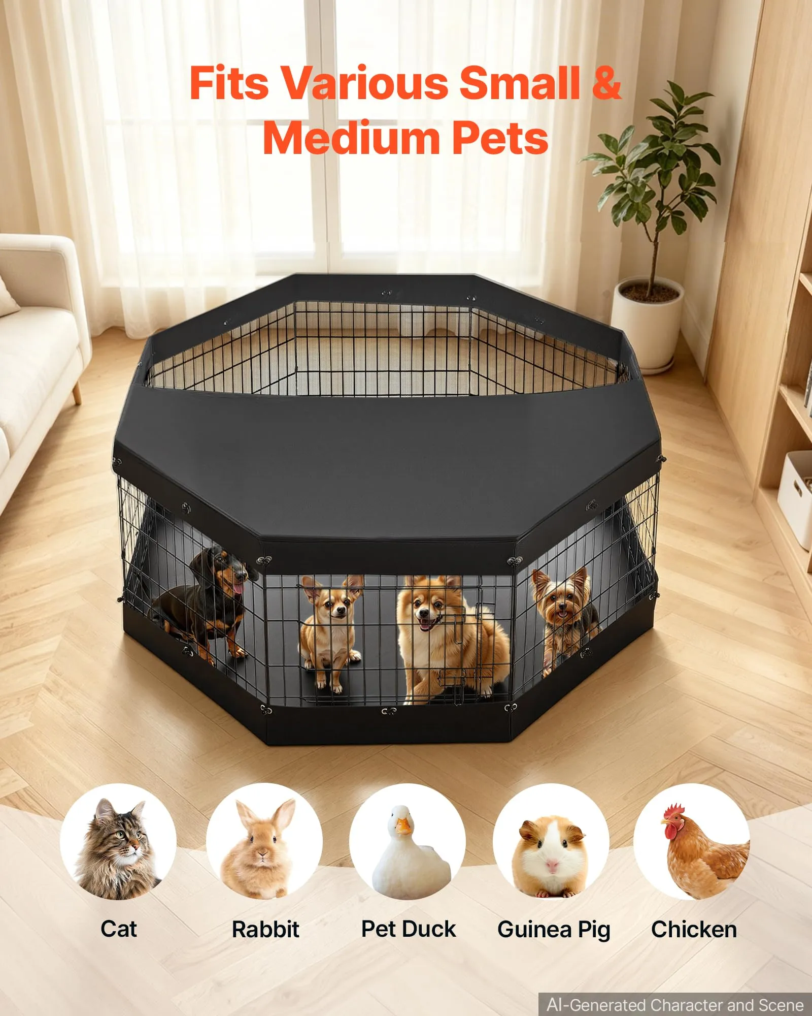 VEVOR Box per Cani 61 cm 8 Pannelli Copertura Superiore e Base Imbottita - immagine 5