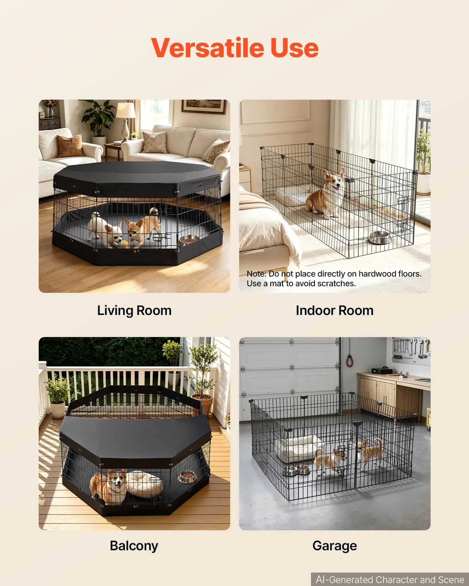 VEVOR Box per Cani 61 cm 8 Pannelli Copertura Superiore e Base Imbottita - immagine 6