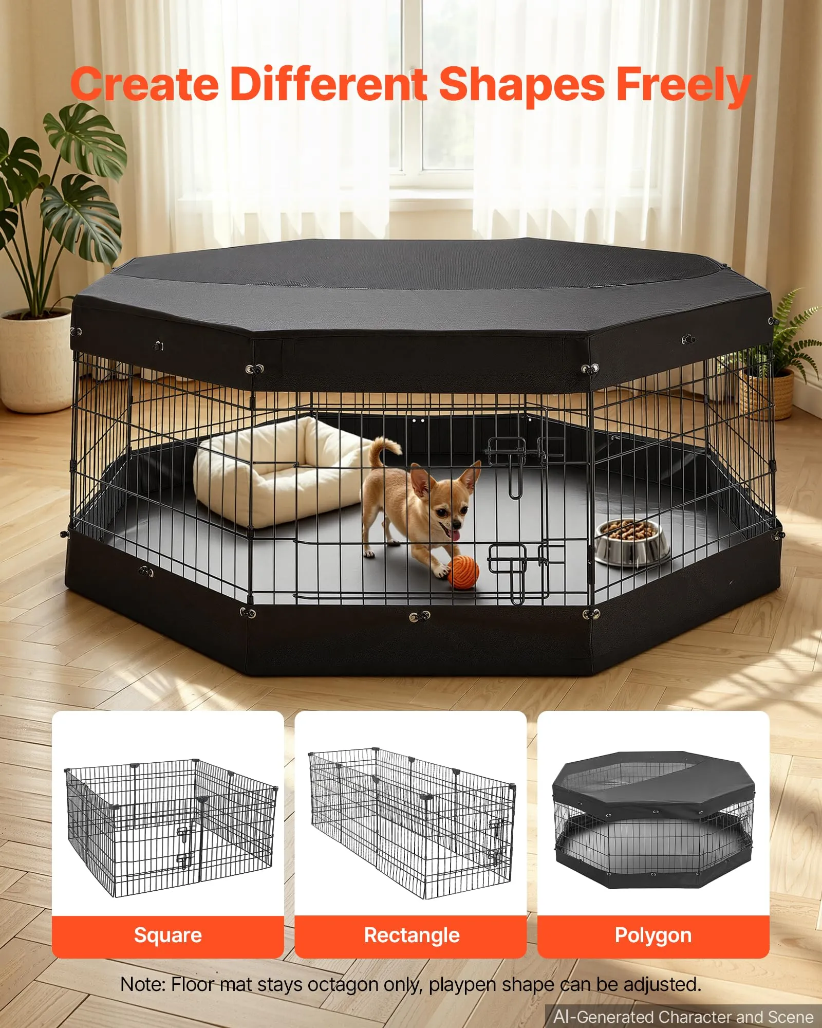 VEVOR Box per Cani 61 cm 8 Pannelli Copertura Superiore e Base Imbottita - immagine 8