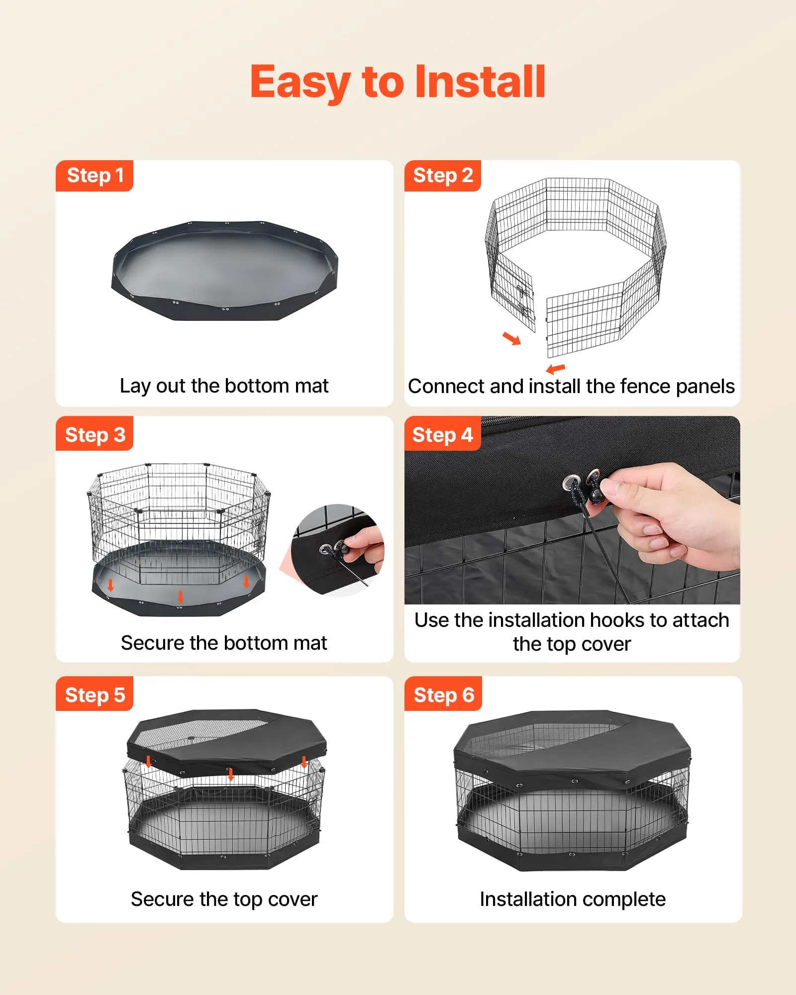 VEVOR Box per Cani 61 cm 8 Pannelli Copertura Superiore e Base Imbottita - immagine 9
