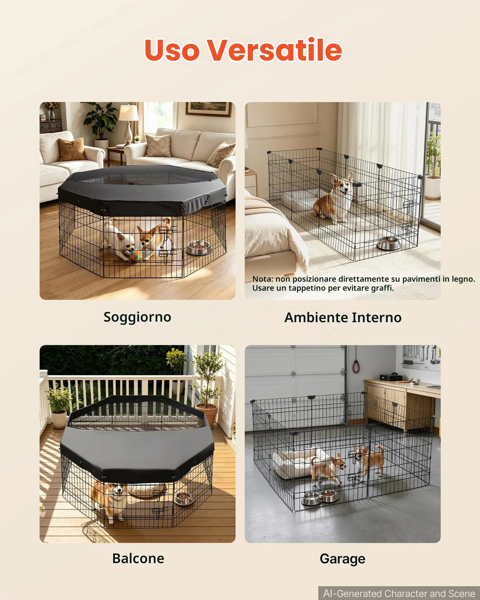 VEVOR Box per Cani Coperto da 61 cm 8 Pannelli Pieghevole Nero in Metallo - immagine 5
