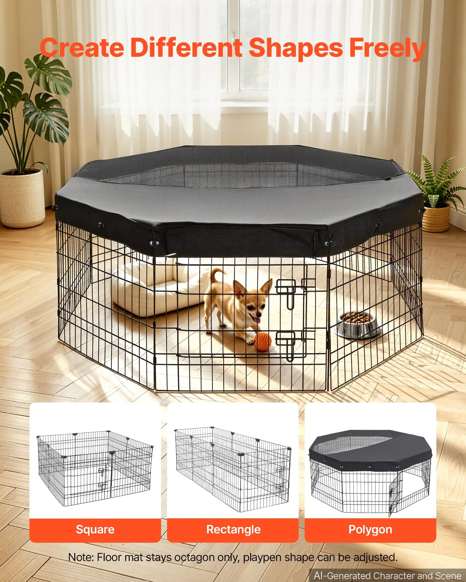 VEVOR Box per Cani Coperto da 61 cm 8 Pannelli Pieghevole Nero in Metallo - immagine 6