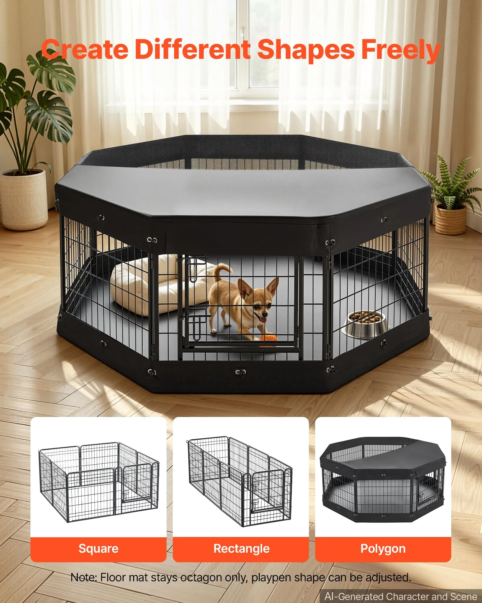 VEVOR Box per Cani da 61 cm 8 Pannelli con Copertura e Base Imbottita Nero - immagine 8
