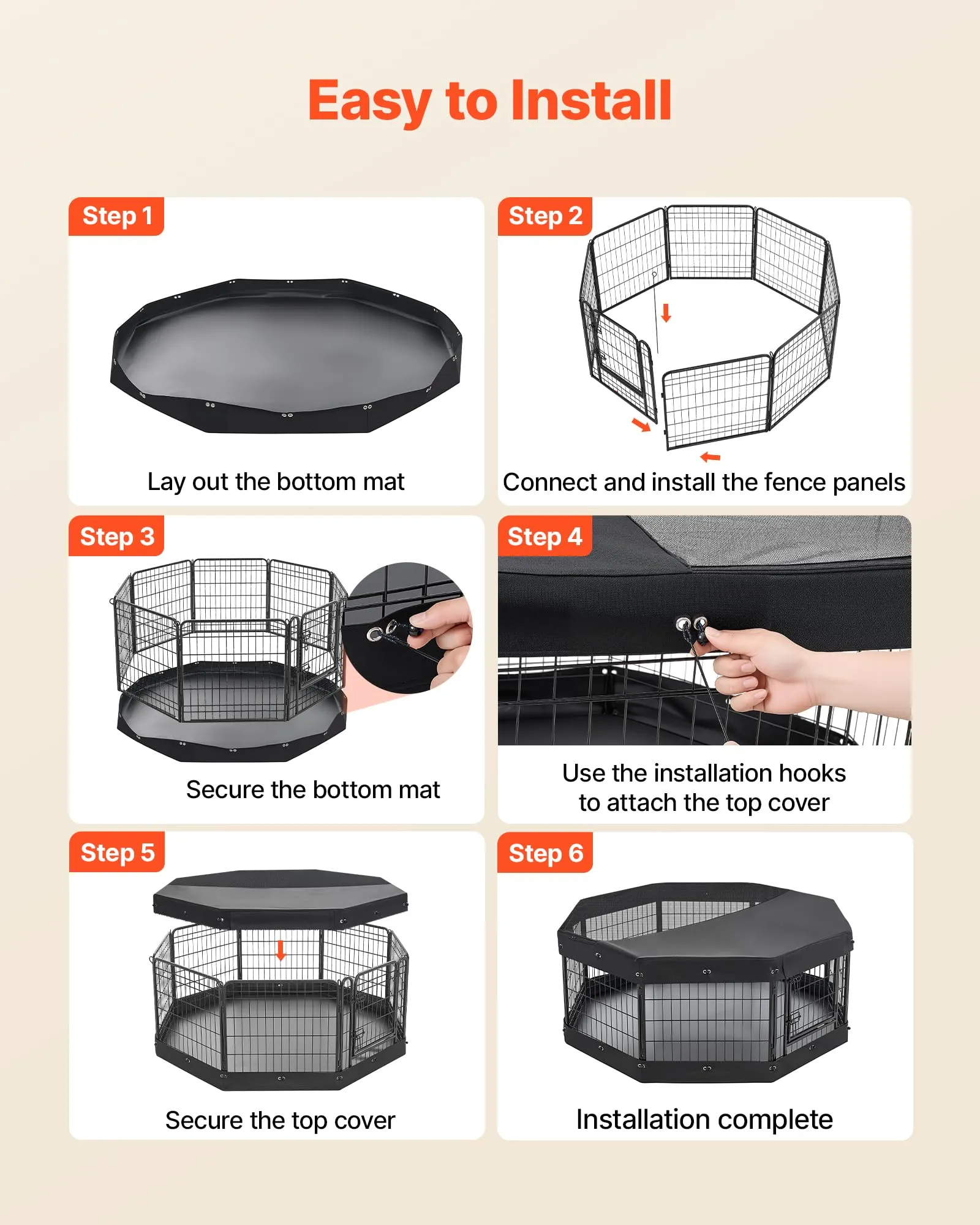 VEVOR Box per Cani da 61 cm 8 Pannelli con Copertura e Base Imbottita Nero - immagine 9