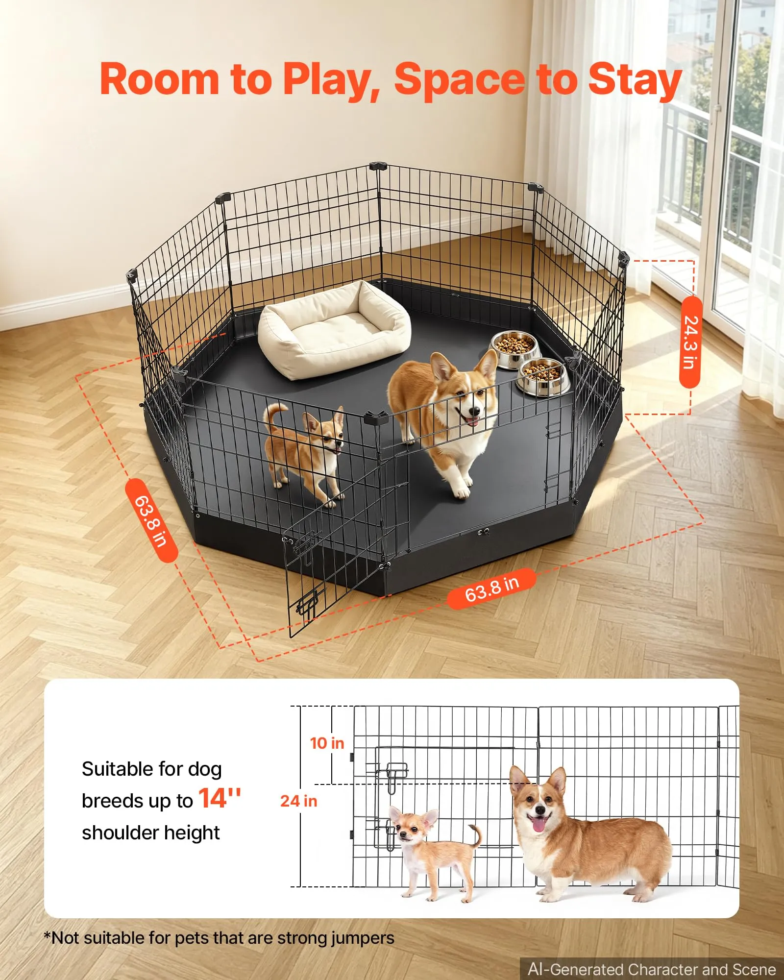 VEVOR Box per Cani da 61 cm 8 Pannelli con Fondo Imbottito Colore Nero - immagine 2