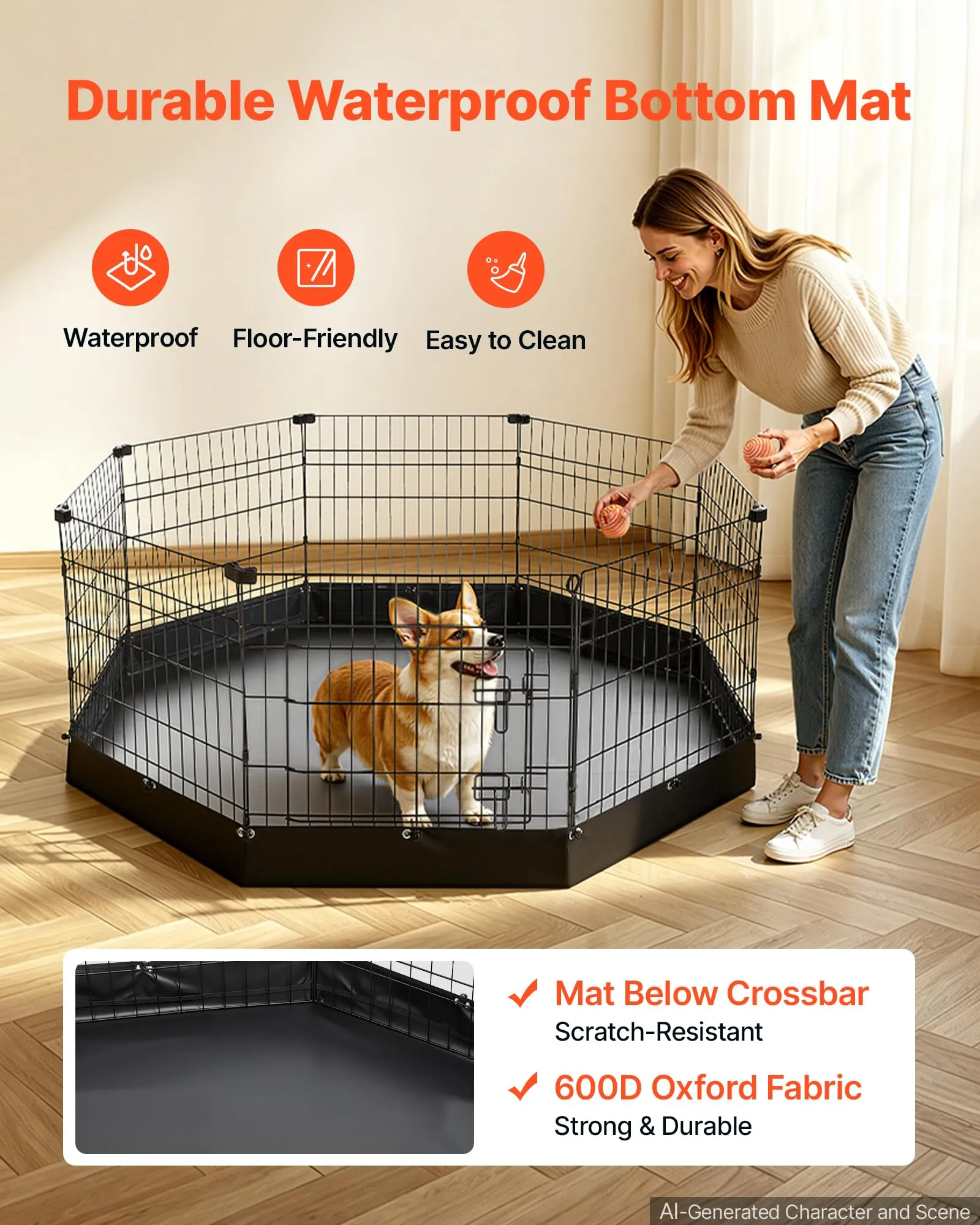VEVOR Box per Cani da 61 cm 8 Pannelli con Fondo Imbottito Colore Nero - immagine 4
