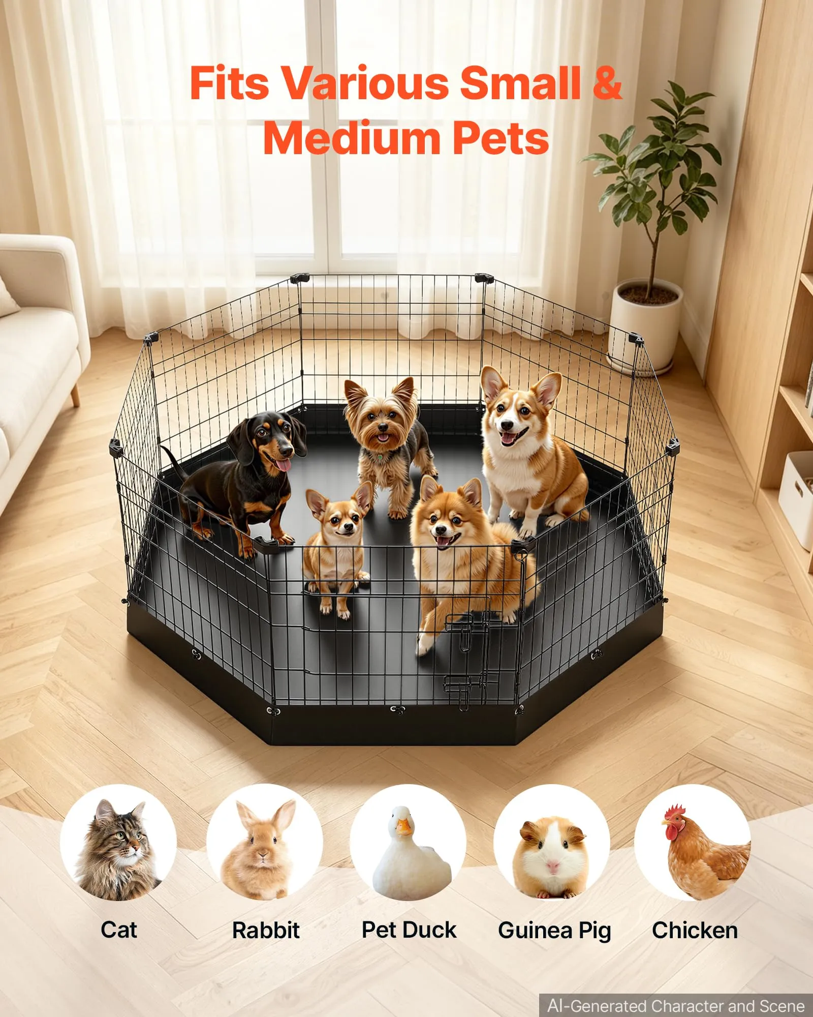 VEVOR Box per Cani da 61 cm 8 Pannelli con Fondo Imbottito Colore Nero - immagine 5