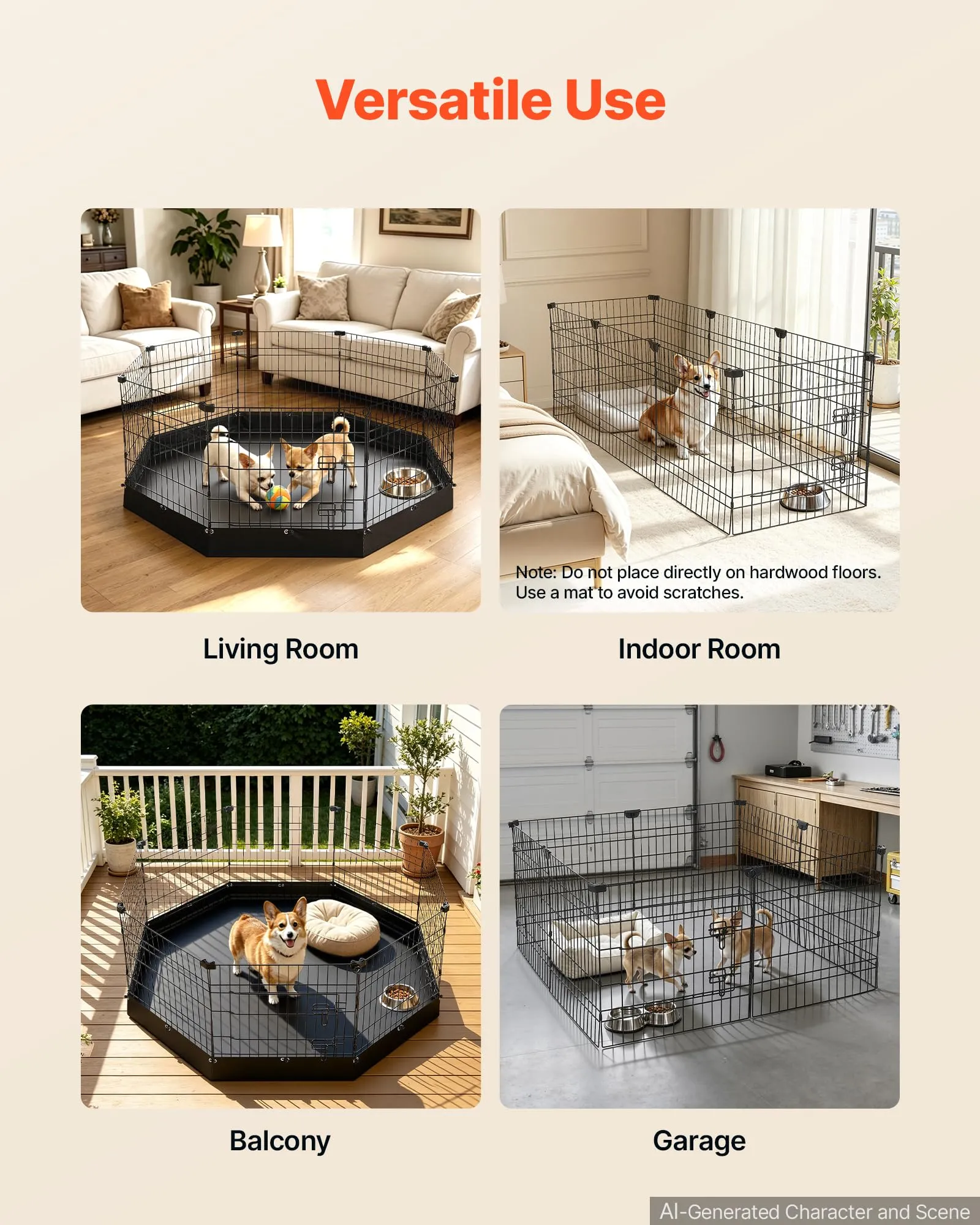 VEVOR Box per Cani da 61 cm 8 Pannelli con Fondo Imbottito Colore Nero - immagine 6