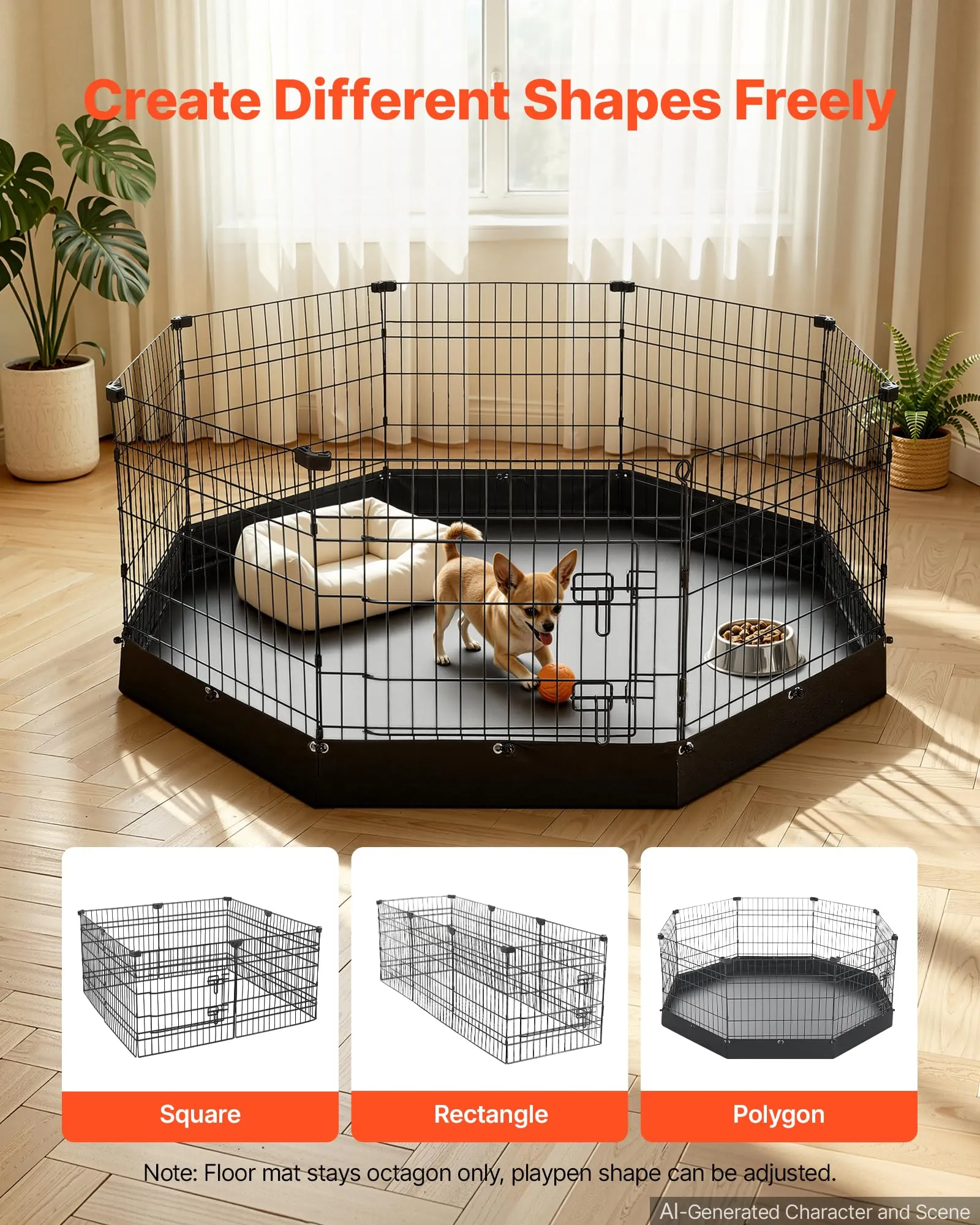 VEVOR Box per Cani da 61 cm 8 Pannelli con Fondo Imbottito Colore Nero - immagine 8