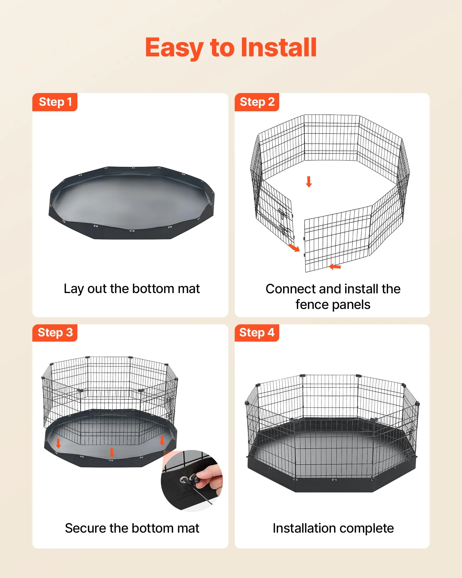 VEVOR Box per Cani da 61 cm 8 Pannelli con Fondo Imbottito Colore Nero - immagine 9