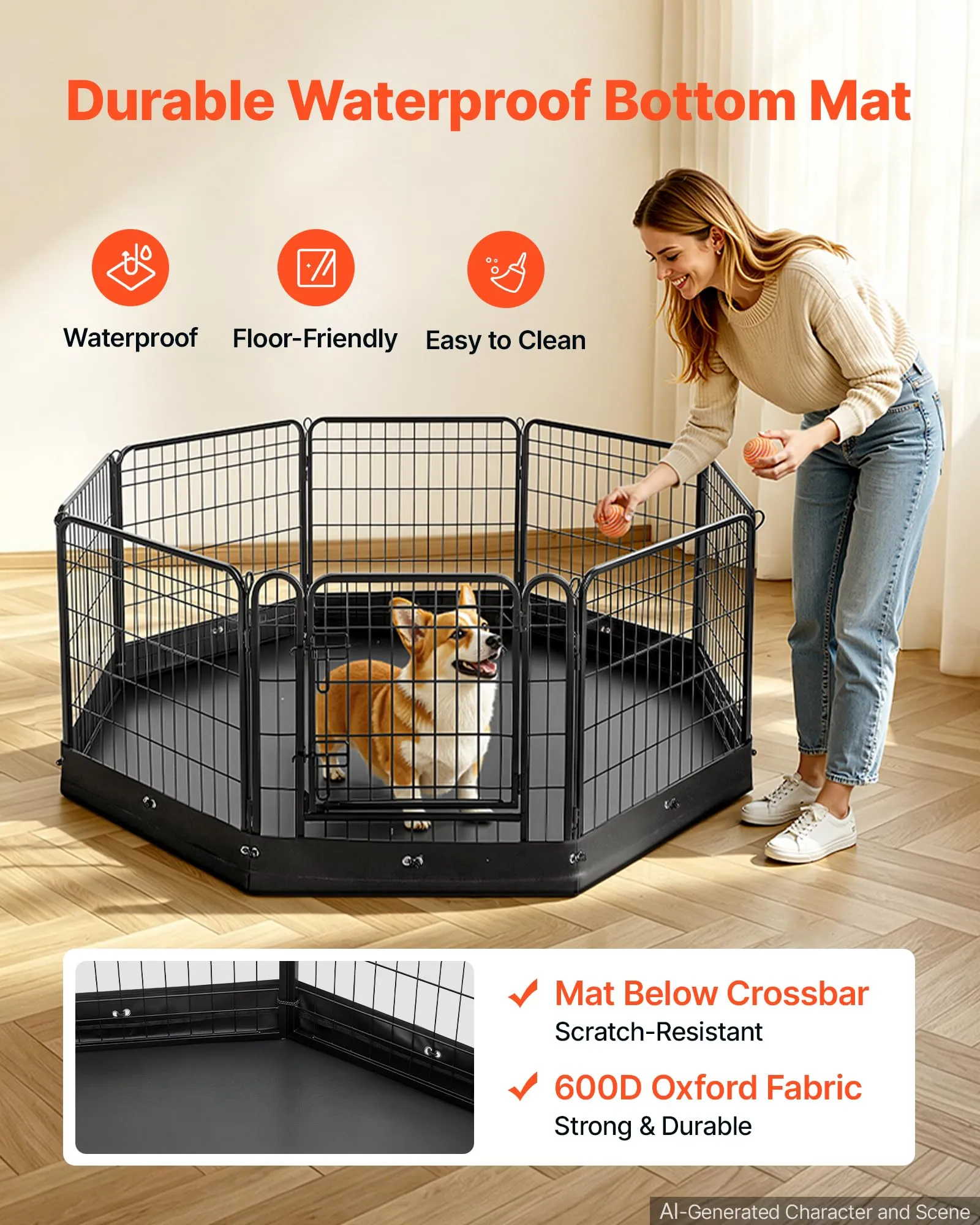 VEVOR Box per Cani da 61 cm 8 Pannelli Pieghevole con Base Imbottita Nero - immagine 4