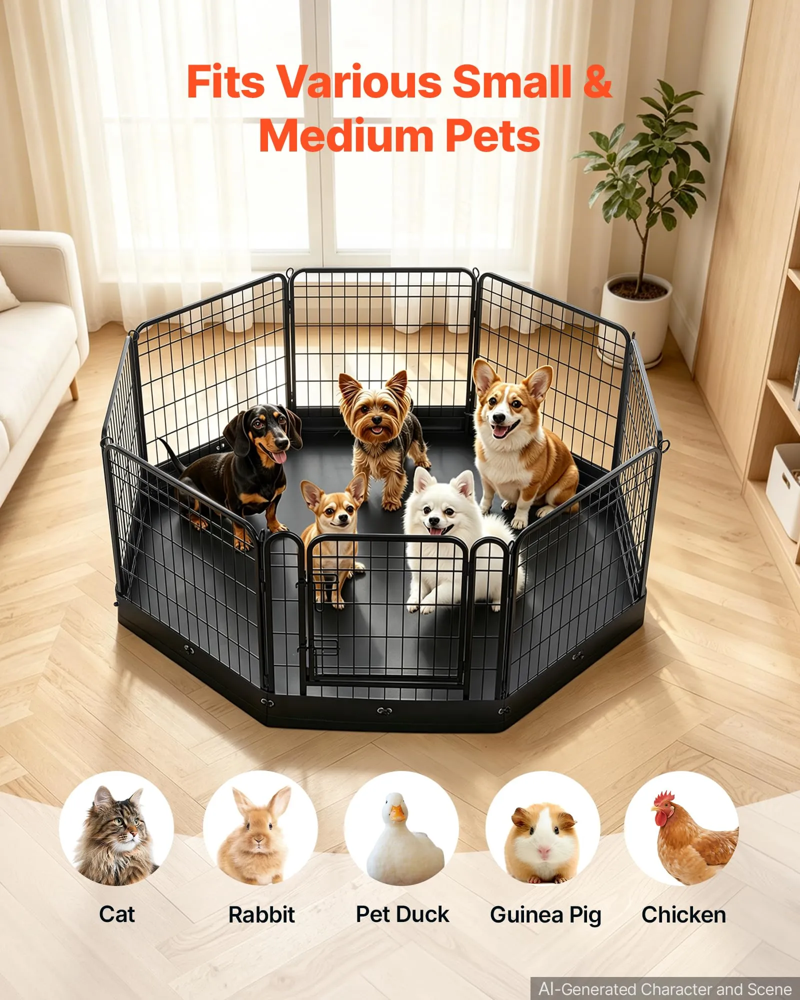 VEVOR Box per Cani da 61 cm 8 Pannelli Pieghevole con Base Imbottita Nero - immagine 5