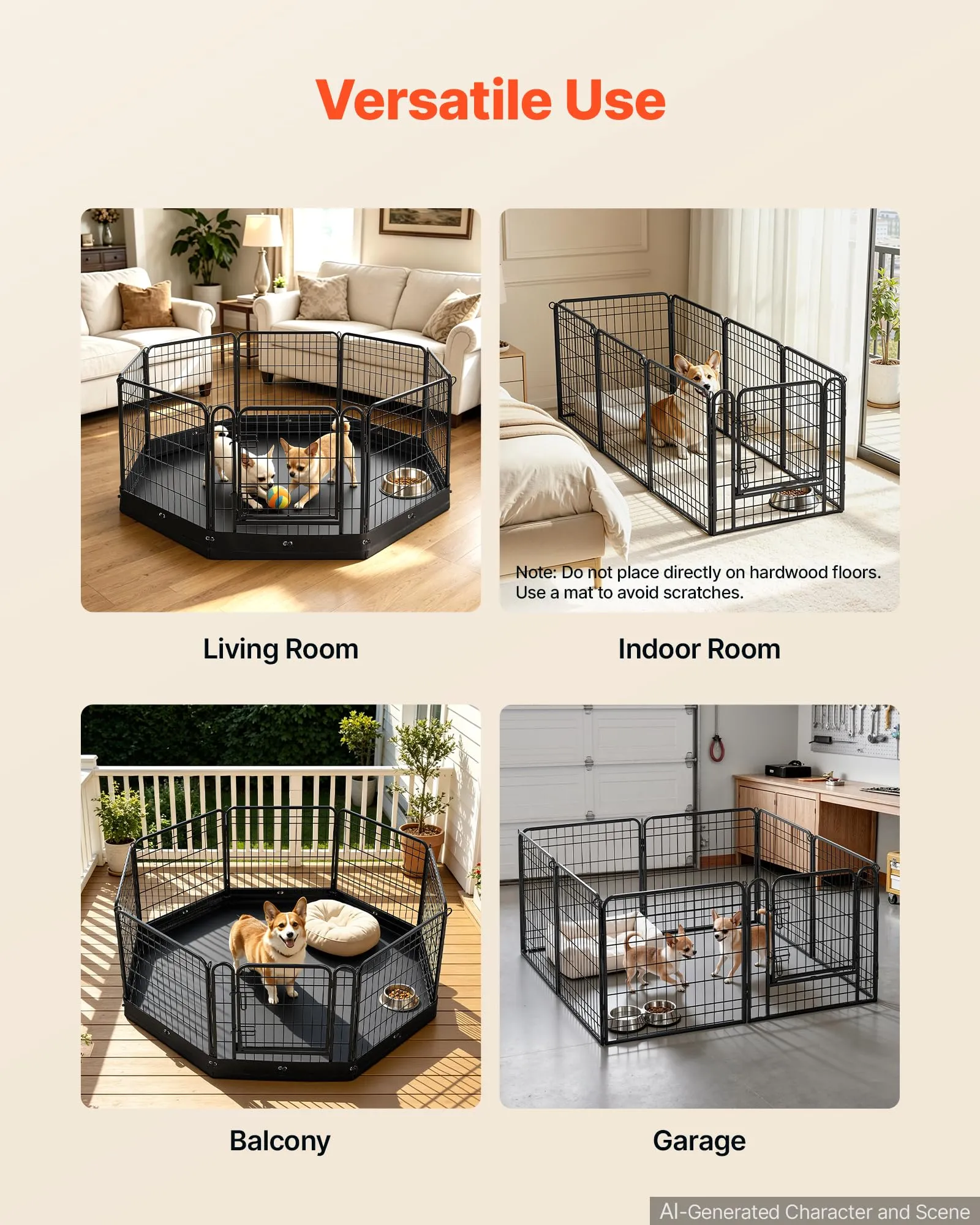 VEVOR Box per Cani da 61 cm 8 Pannelli Pieghevole con Base Imbottita Nero - immagine 6