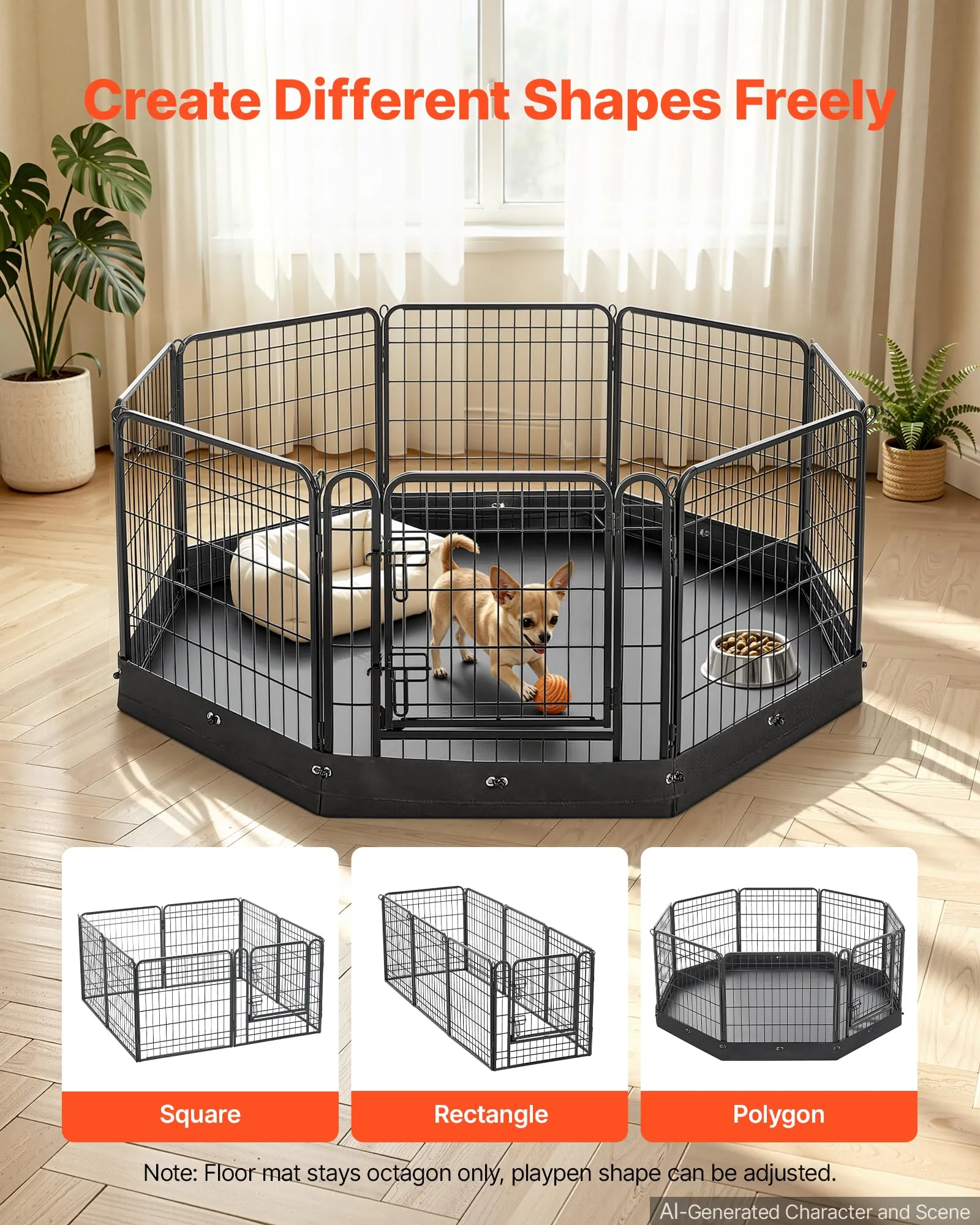 VEVOR Box per Cani da 61 cm 8 Pannelli Pieghevole con Base Imbottita Nero - immagine 8