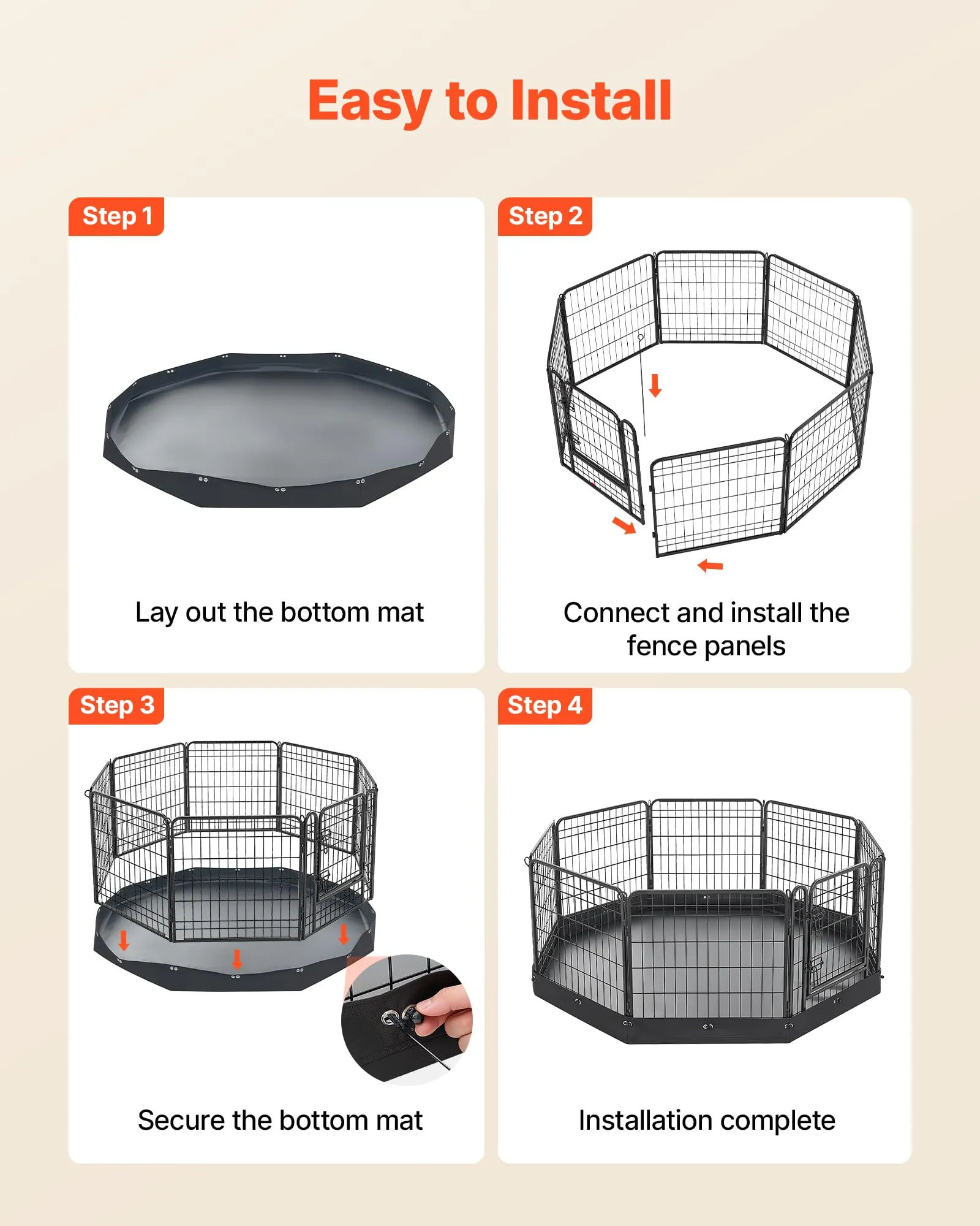 VEVOR Box per Cani da 61 cm 8 Pannelli Pieghevole con Base Imbottita Nero - immagine 9