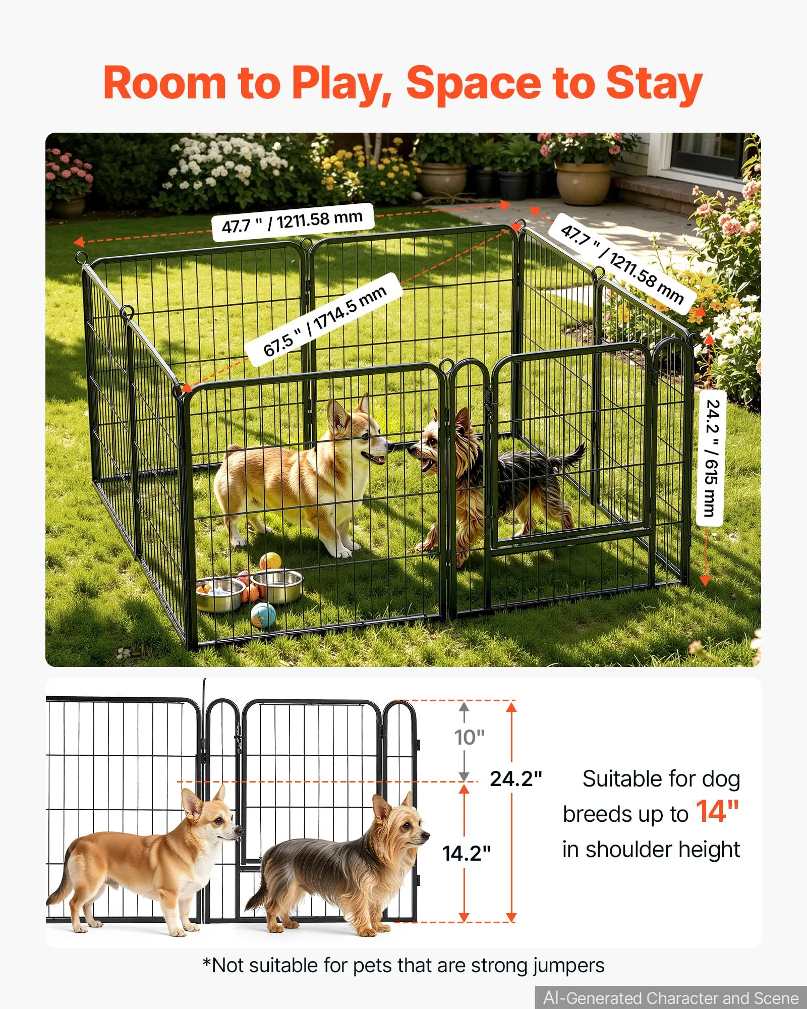 VEVOR Box per Cani da 61 cm 8 Pannelli Pieghevole in Metallo per Esercizi - immagine 2