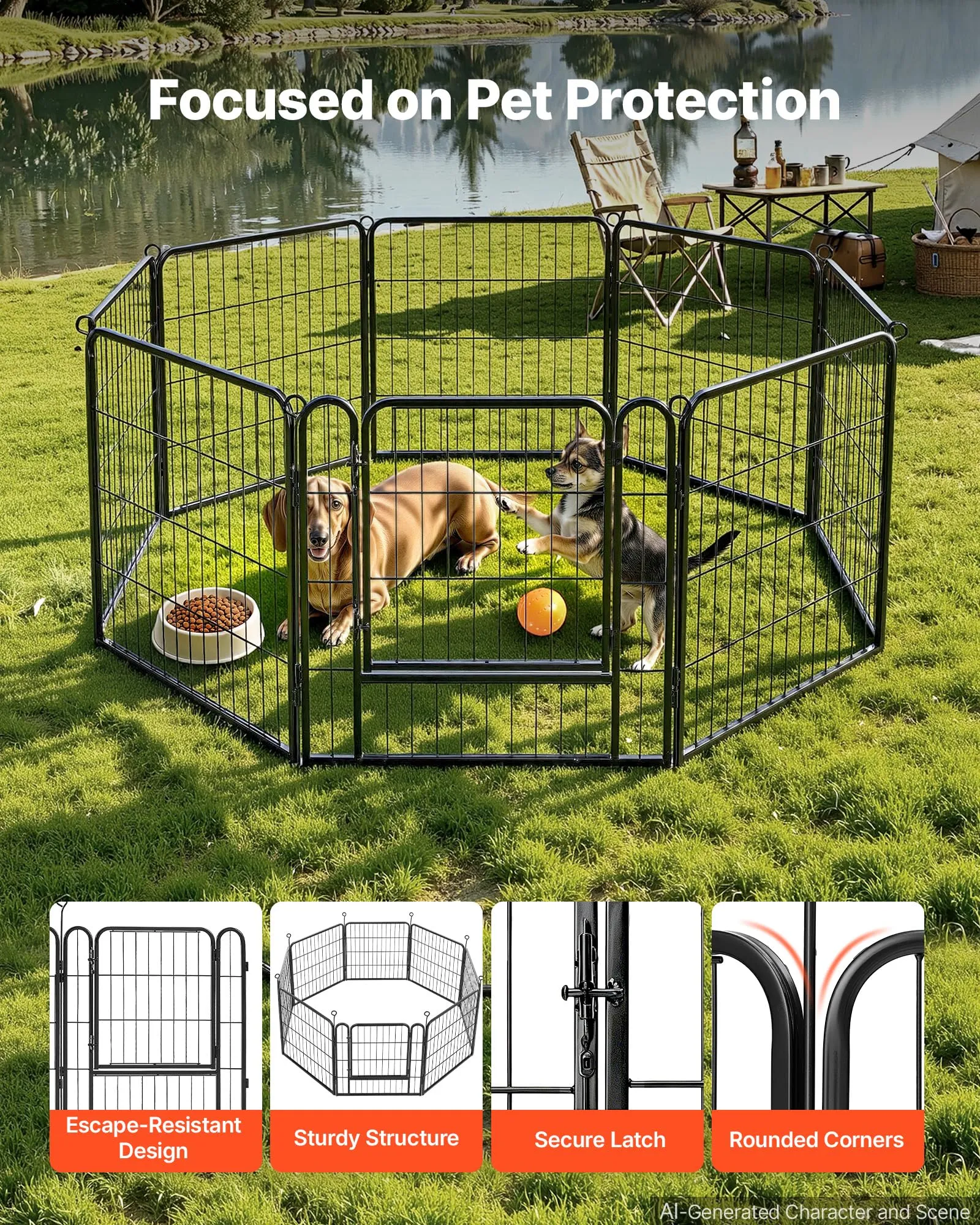 VEVOR Box per Cani da 61 cm 8 Pannelli Pieghevole in Metallo per Esercizi - immagine 3