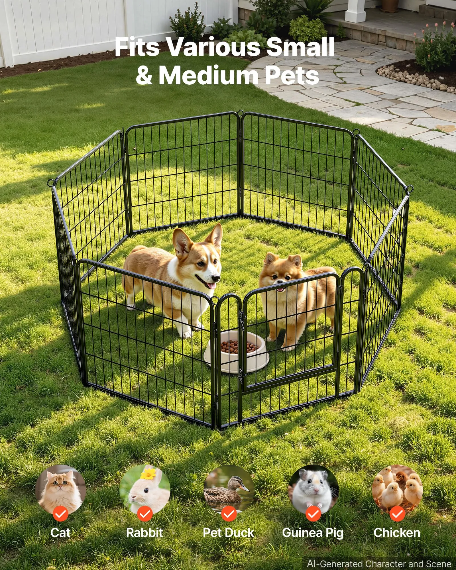 VEVOR Box per Cani da 61 cm 8 Pannelli Pieghevole in Metallo per Esercizi - immagine 4