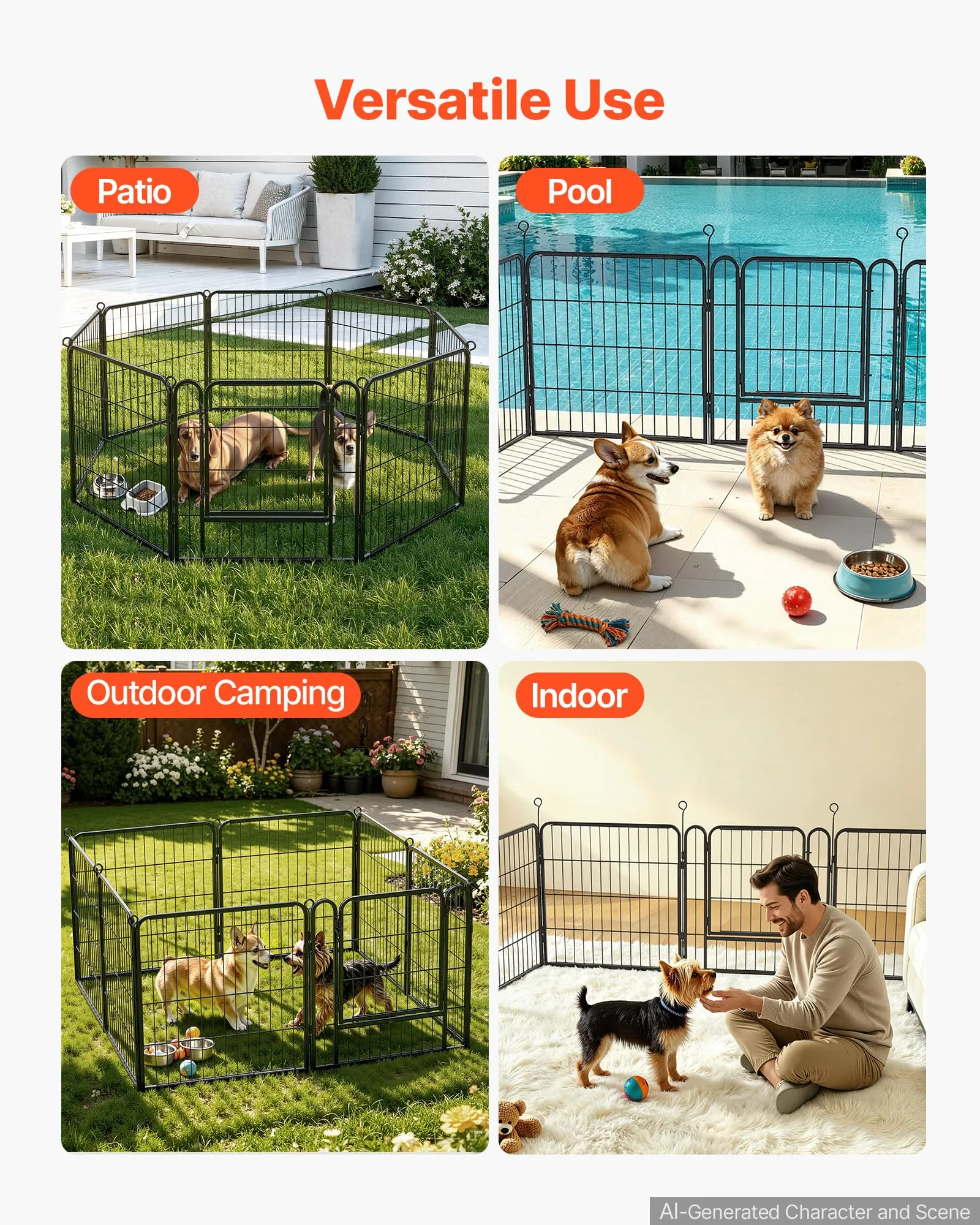 VEVOR Box per Cani da 61 cm 8 Pannelli Pieghevole in Metallo per Esercizi - immagine 5