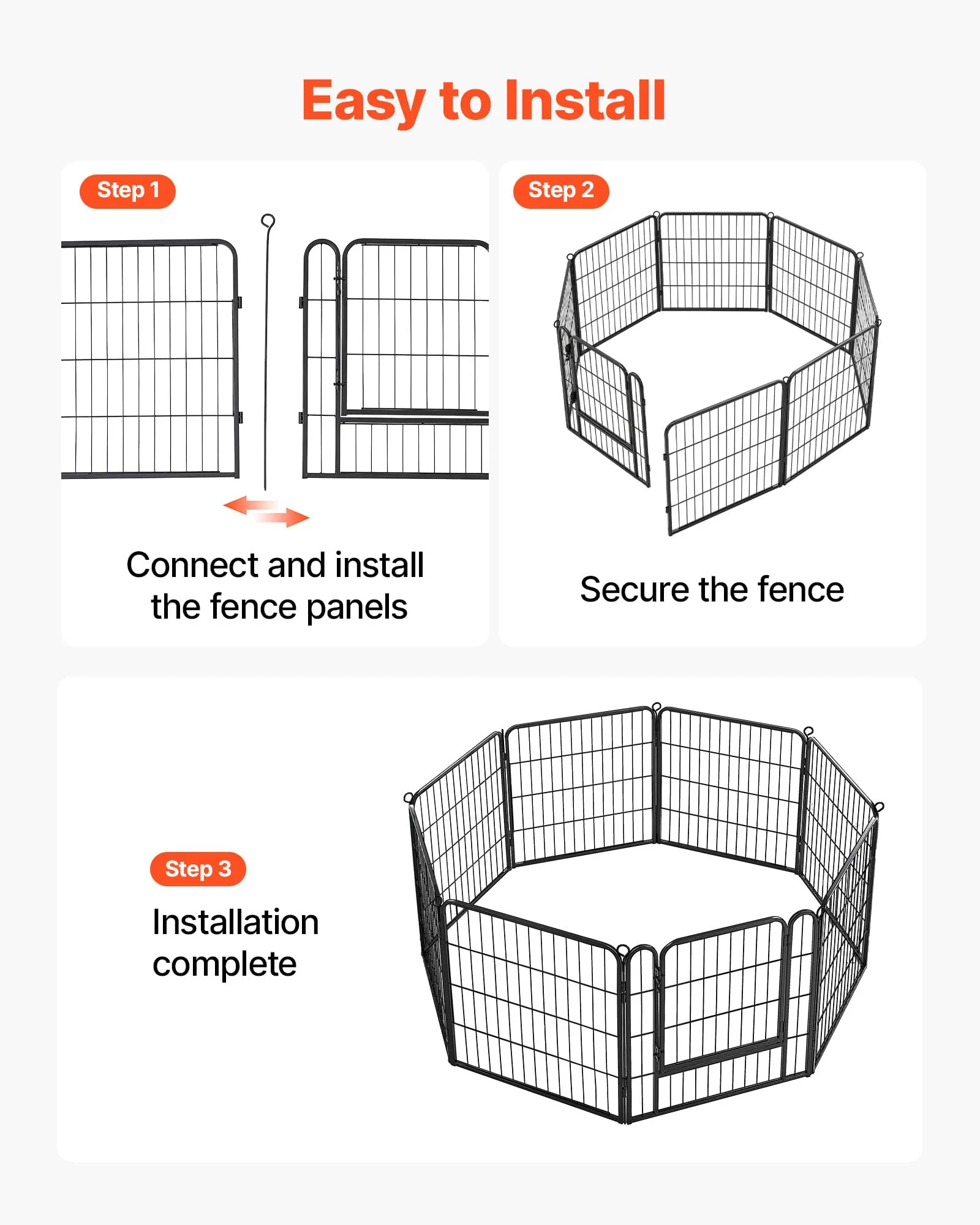 VEVOR Box per Cani da 61 cm 8 Pannelli Pieghevole in Metallo per Esercizi - immagine 6