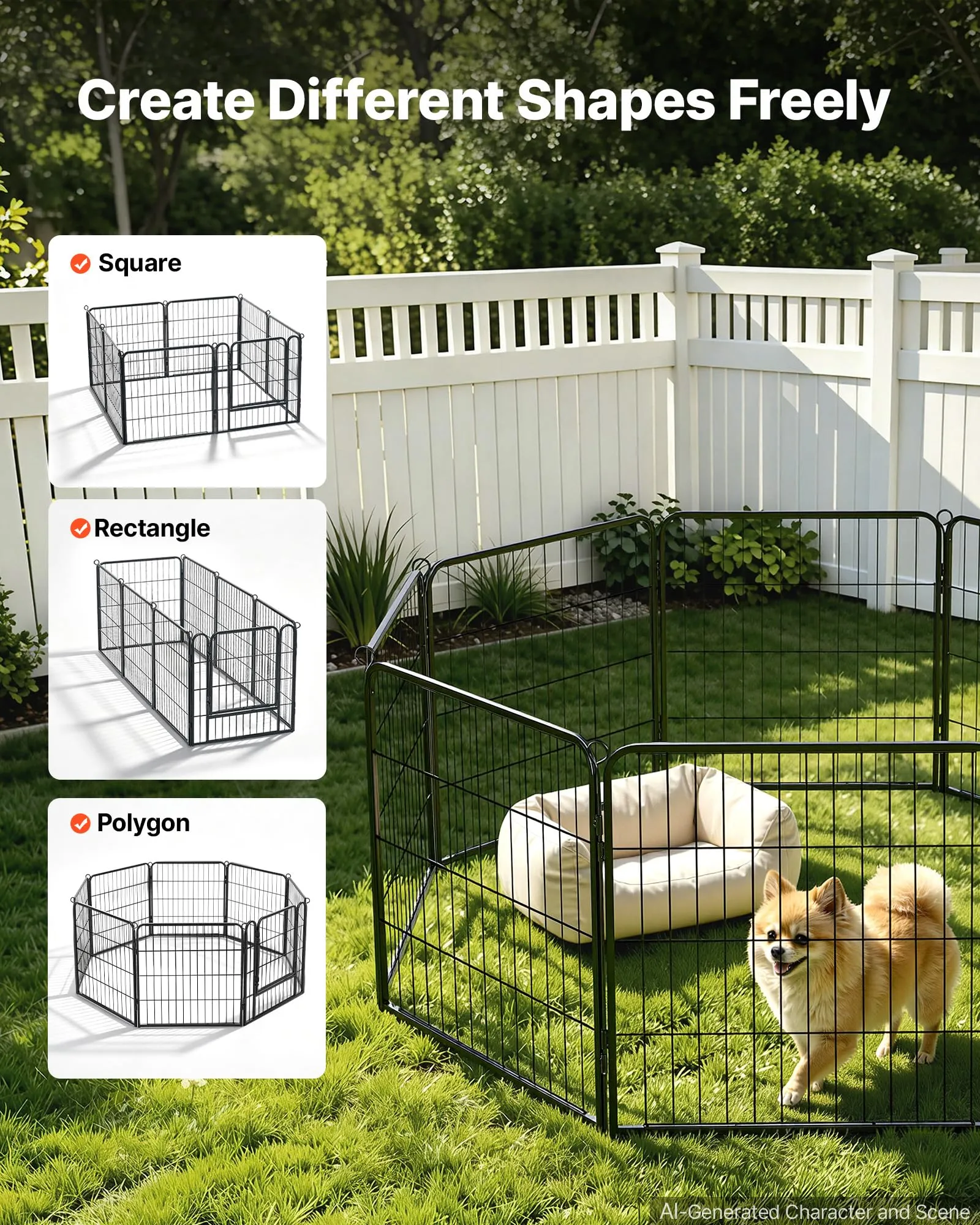 VEVOR Box per Cani da 61 cm 8 Pannelli Pieghevole in Metallo per Esercizi - immagine 8