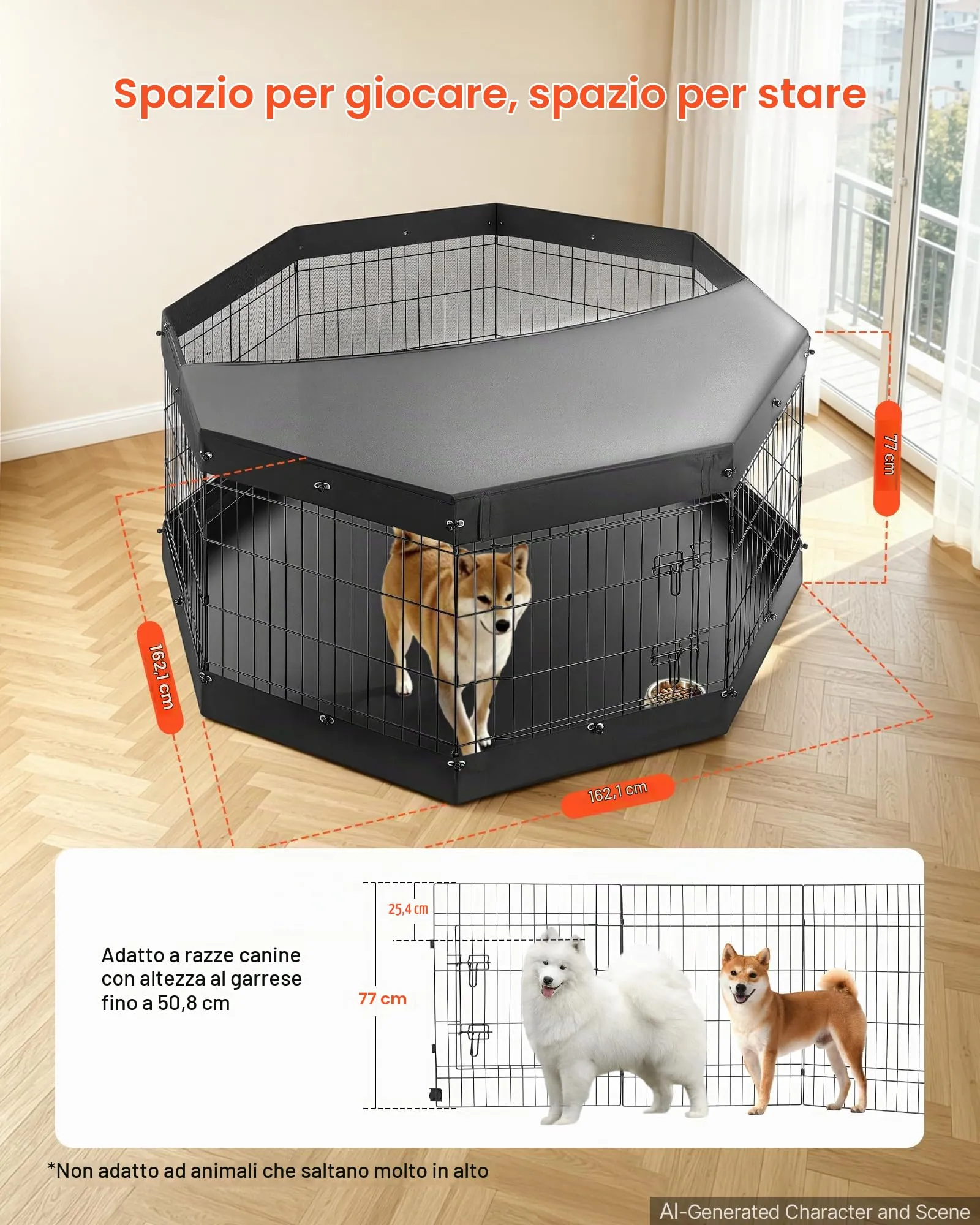 VEVOR Box per Cani da 76 cm con 8 Pannelli Copertura Base Imbottita Nero - immagine 2