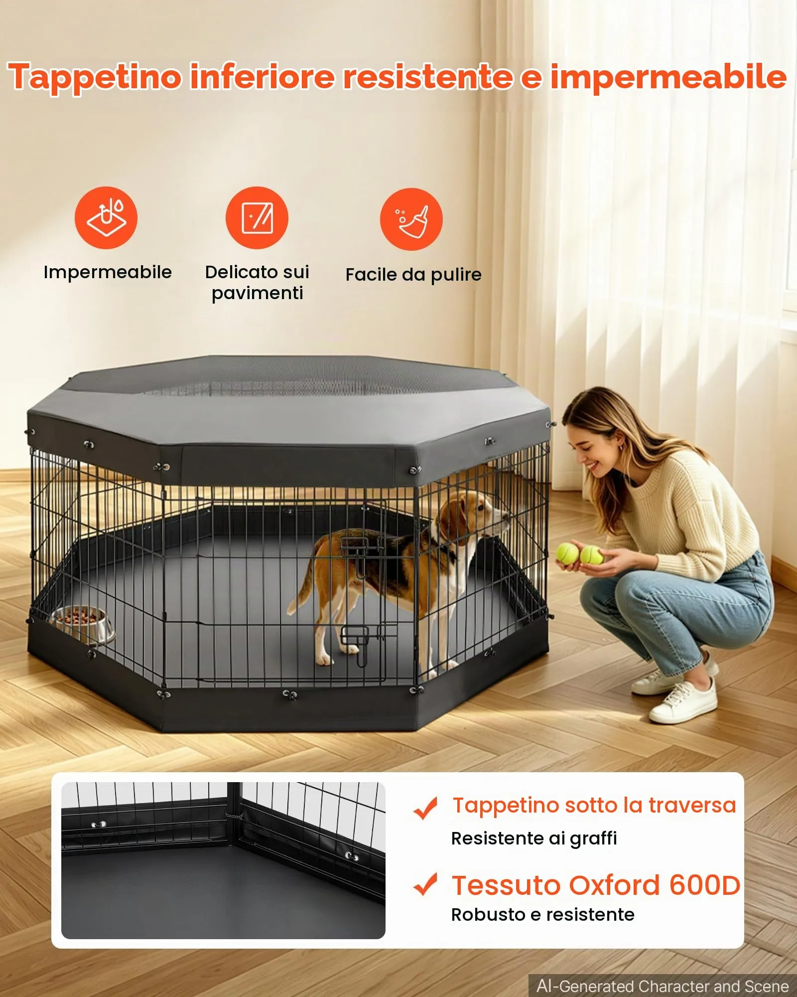 VEVOR Box per Cani da 76 cm con 8 Pannelli Copertura Base Imbottita Nero - immagine 4
